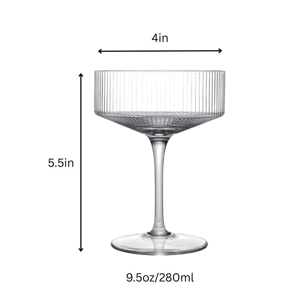 Clear Ribbed Martini Coupe Glass 9.5oz - (Set of 2, 4, or 6) - POPvault
