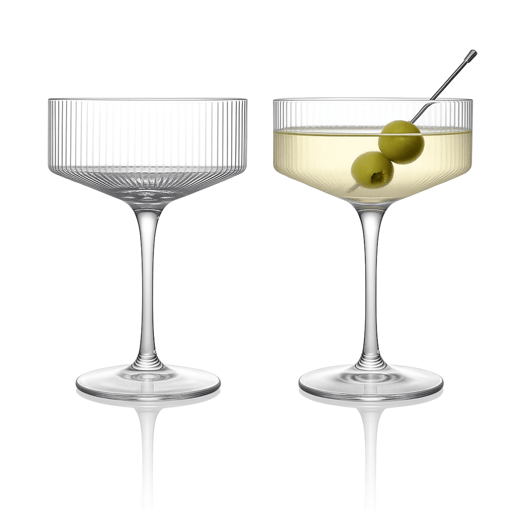Clear Ribbed Martini Coupe Glass 9.5oz - (Set of 2, 4, or 6) - POPvault