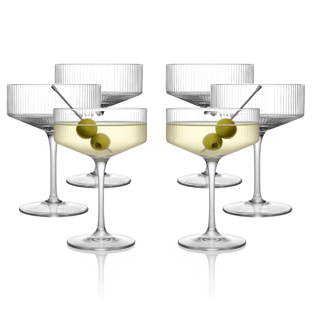 Clear Ribbed Martini Coupe Glass 9.5oz - (Set of 2, 4, or 6) - POPvault