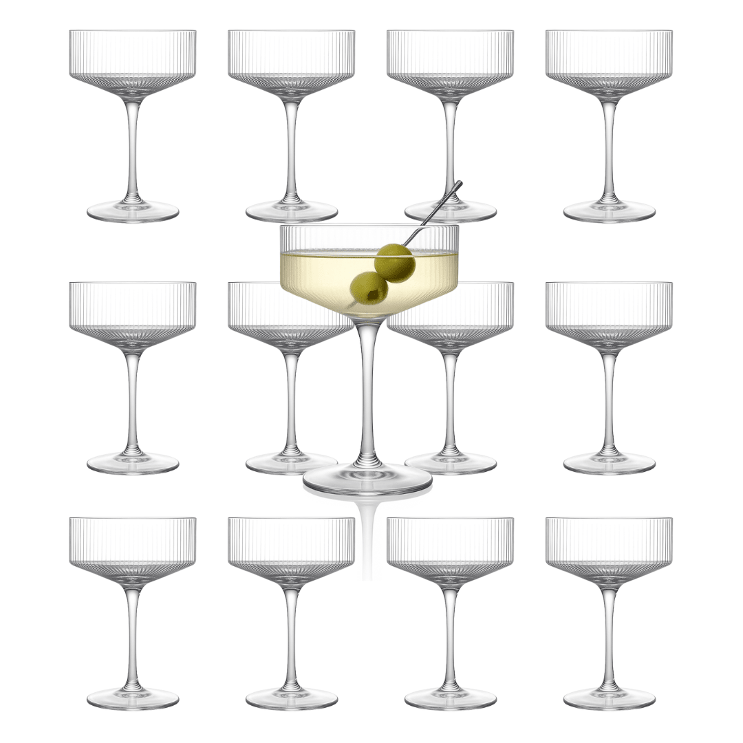 Clear Ribbed Martini Coupe Glass 9.5oz - (Set of 2, 4, or 6) - POPvault