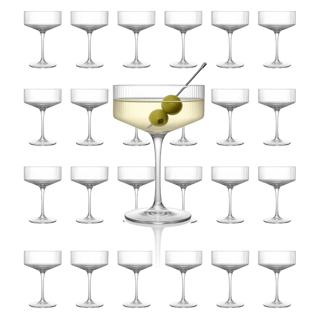Clear Ribbed Martini Coupe Glass 9.5oz - (Set of 2, 4, or 6) - POPvault