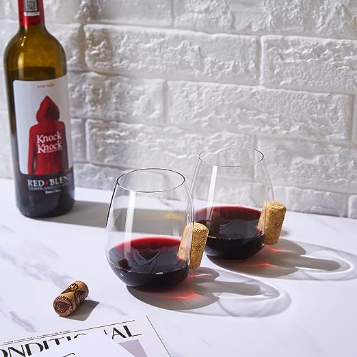Cork Stuck In The Glass 19.6 Oz. Stemless Wine Glasses (Set of 2) - POPvault
