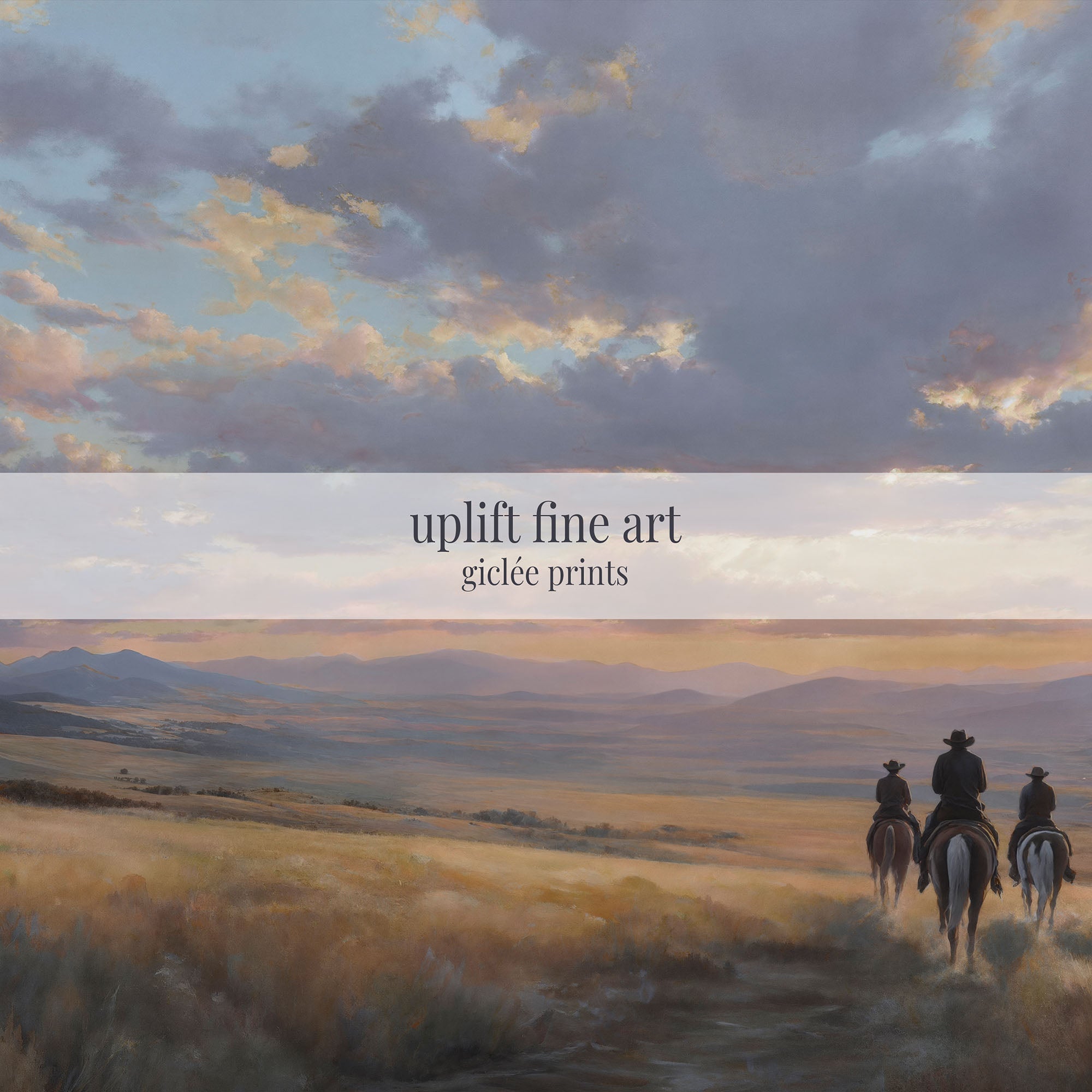 Cowboys in Western Sunset Landscape Wall Art - POPvault