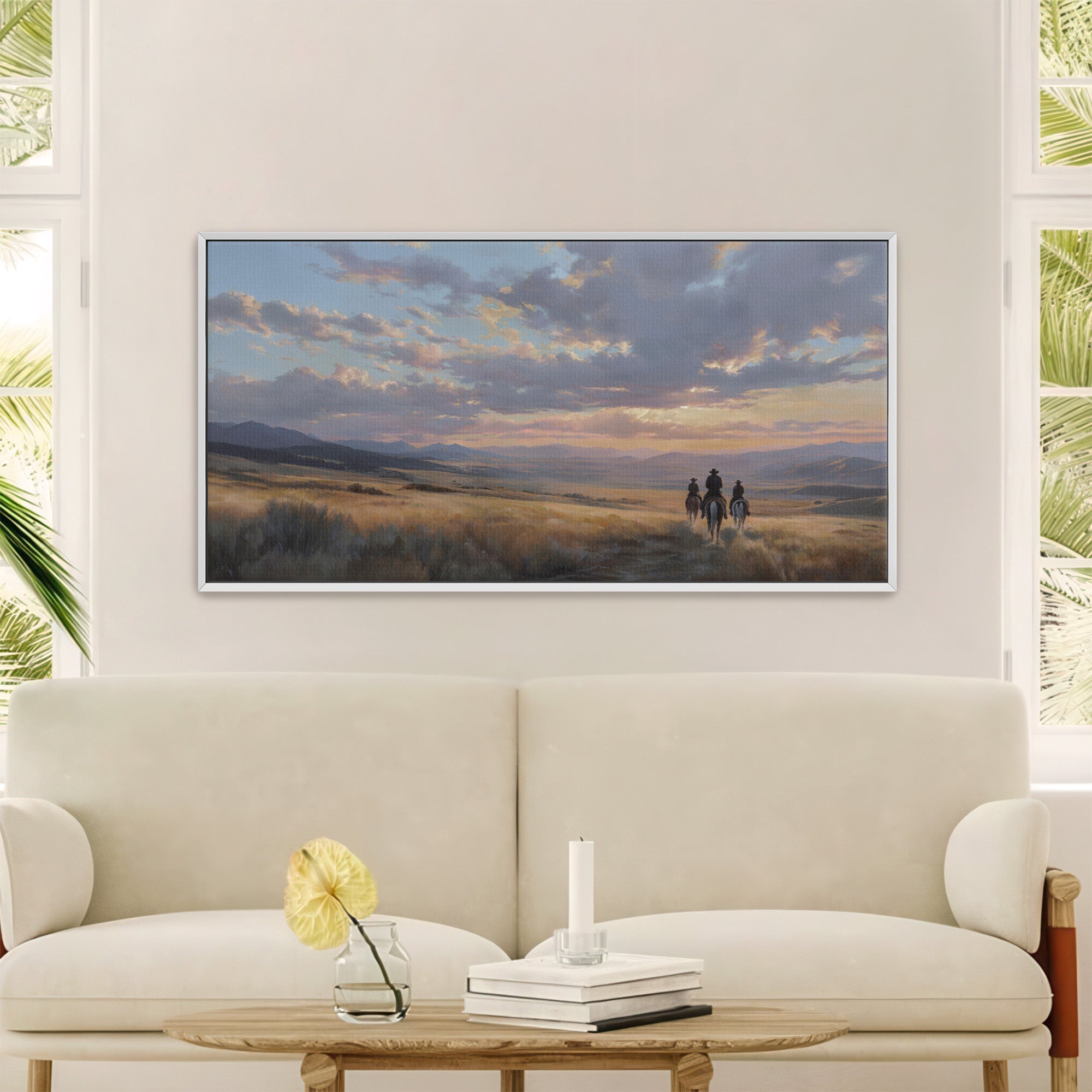 Cowboys in Western Sunset Landscape Wall Art - POPvault