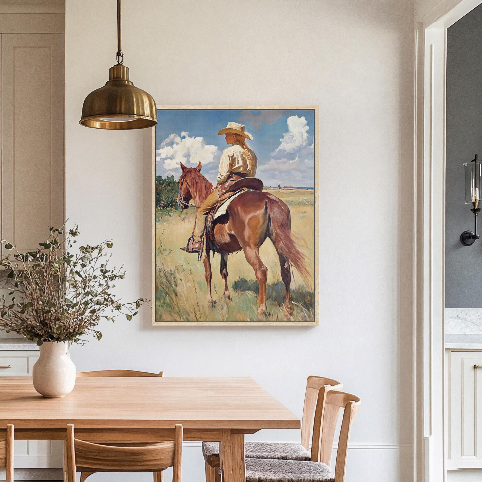Cowgirl On Horse - Rustic Art - POPvault