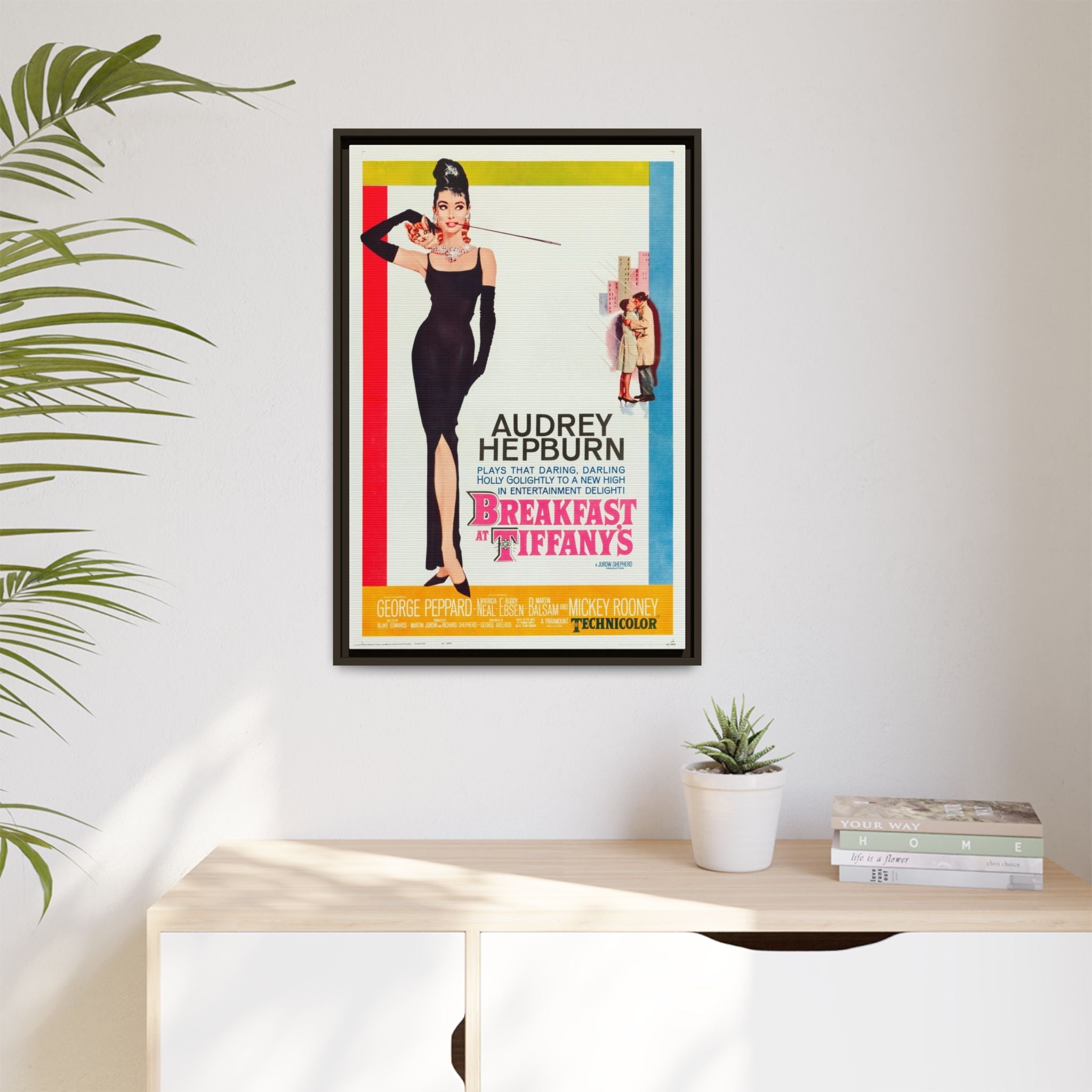 Cult Classic Large Gallery Framed Canvas 20" x 30" Movie Poster Art - Breakfast At Tiffany's | Audrey Hepburn 1961 - POPvault