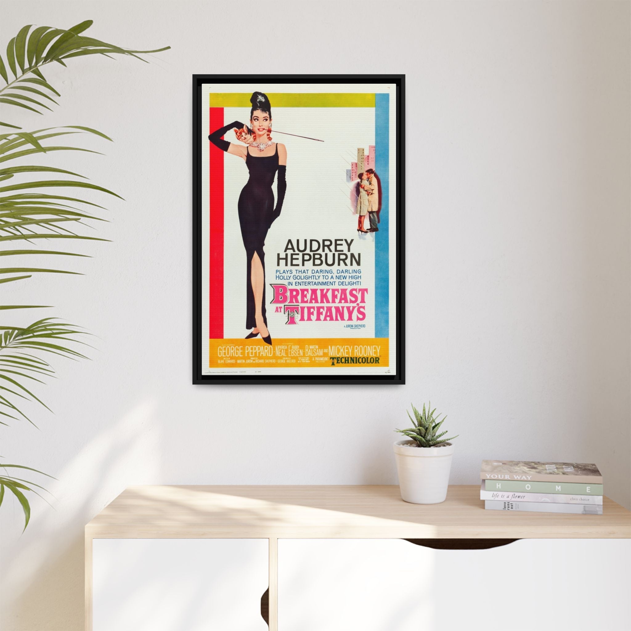 Cult Classic Large Gallery Framed Canvas 20" x 30" Movie Poster Art - Breakfast At Tiffany's | Audrey Hepburn 1961 - POPvault