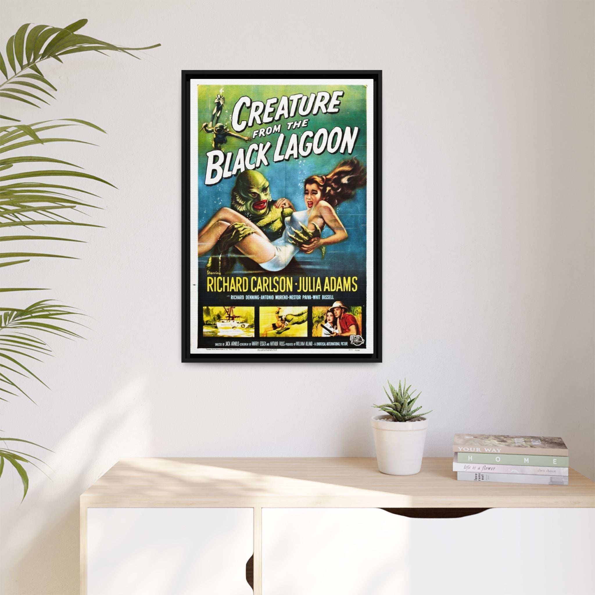 Cult Classic Large Gallery Framed Canvas 20" x 30" Movie Poster Art - Creature From The Black Lagoon 1954 - POPvault