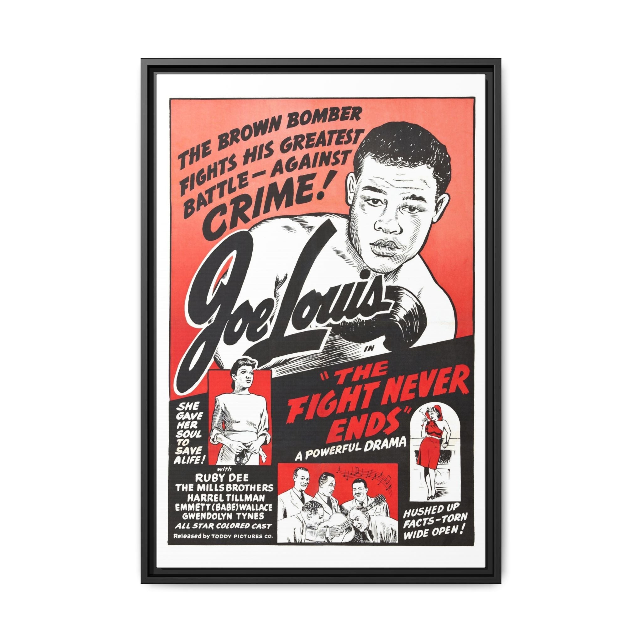 Cult Classic Large Gallery Framed Canvas 20" x 30" Movie Poster Art - Joe Lewis The Fight Never Ends 1948 - POPvault