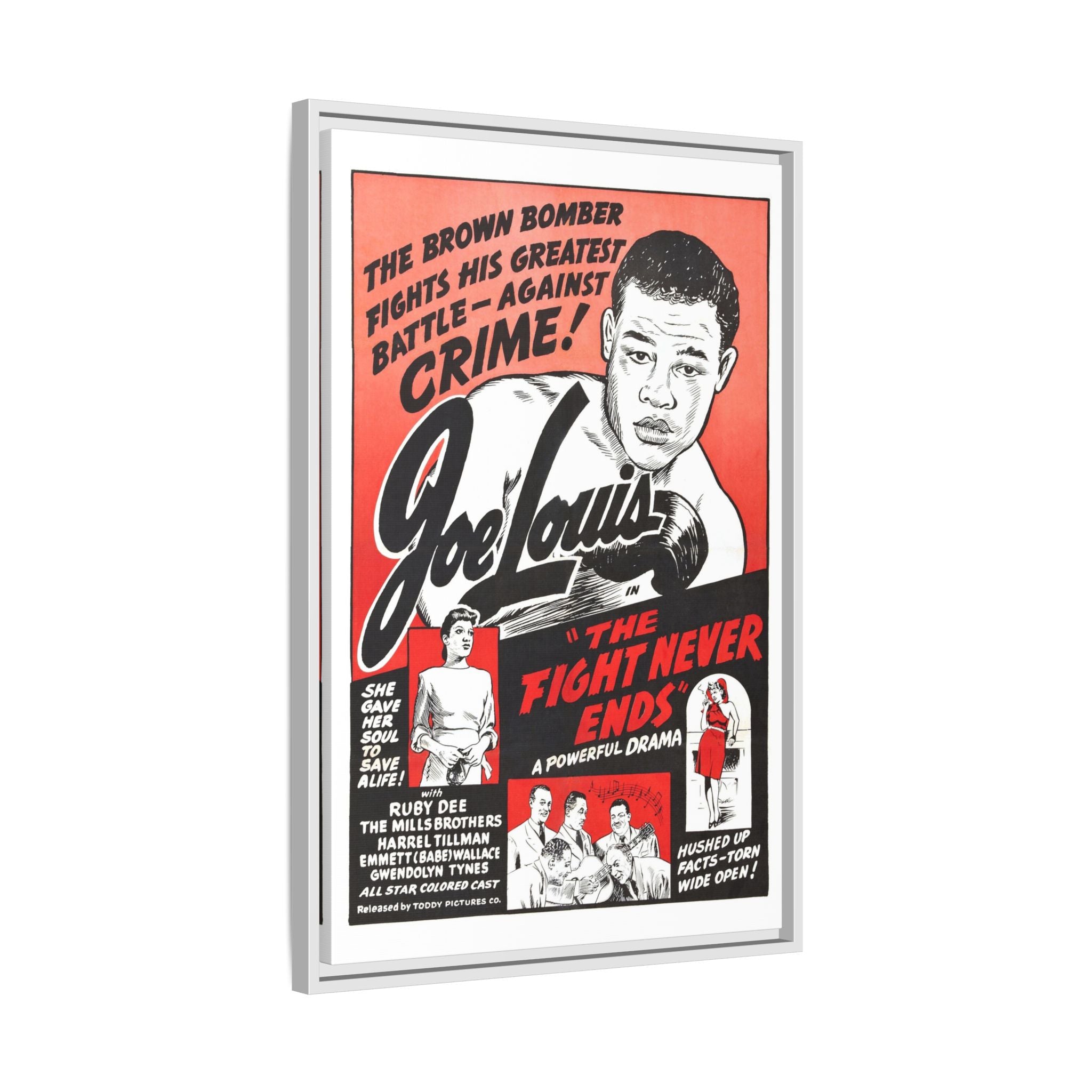 Cult Classic Large Gallery Framed Canvas 20" x 30" Movie Poster Art - Joe Lewis The Fight Never Ends 1948 - POPvault
