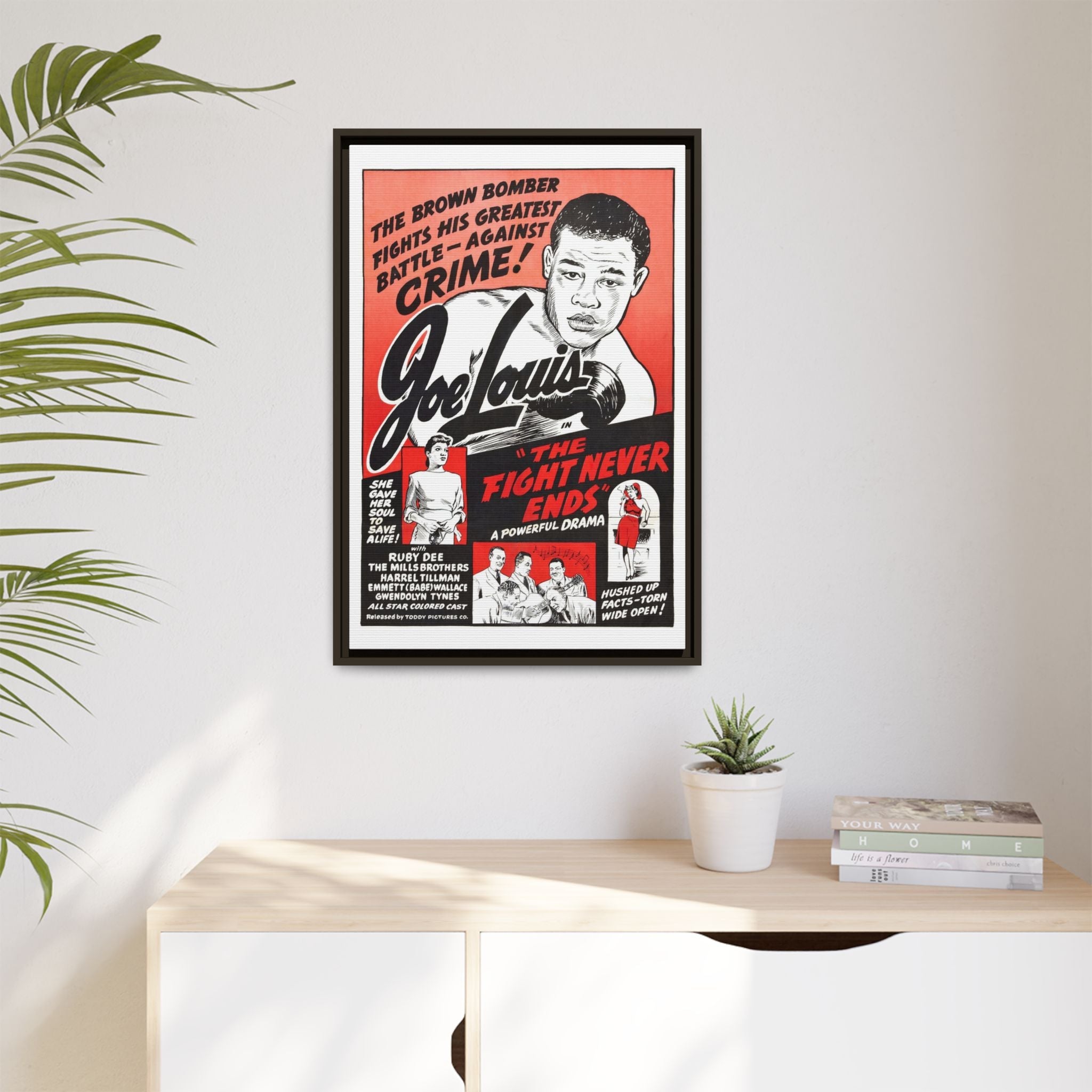 Cult Classic Large Gallery Framed Canvas 20" x 30" Movie Poster Art - Joe Lewis The Fight Never Ends 1948 - POPvault