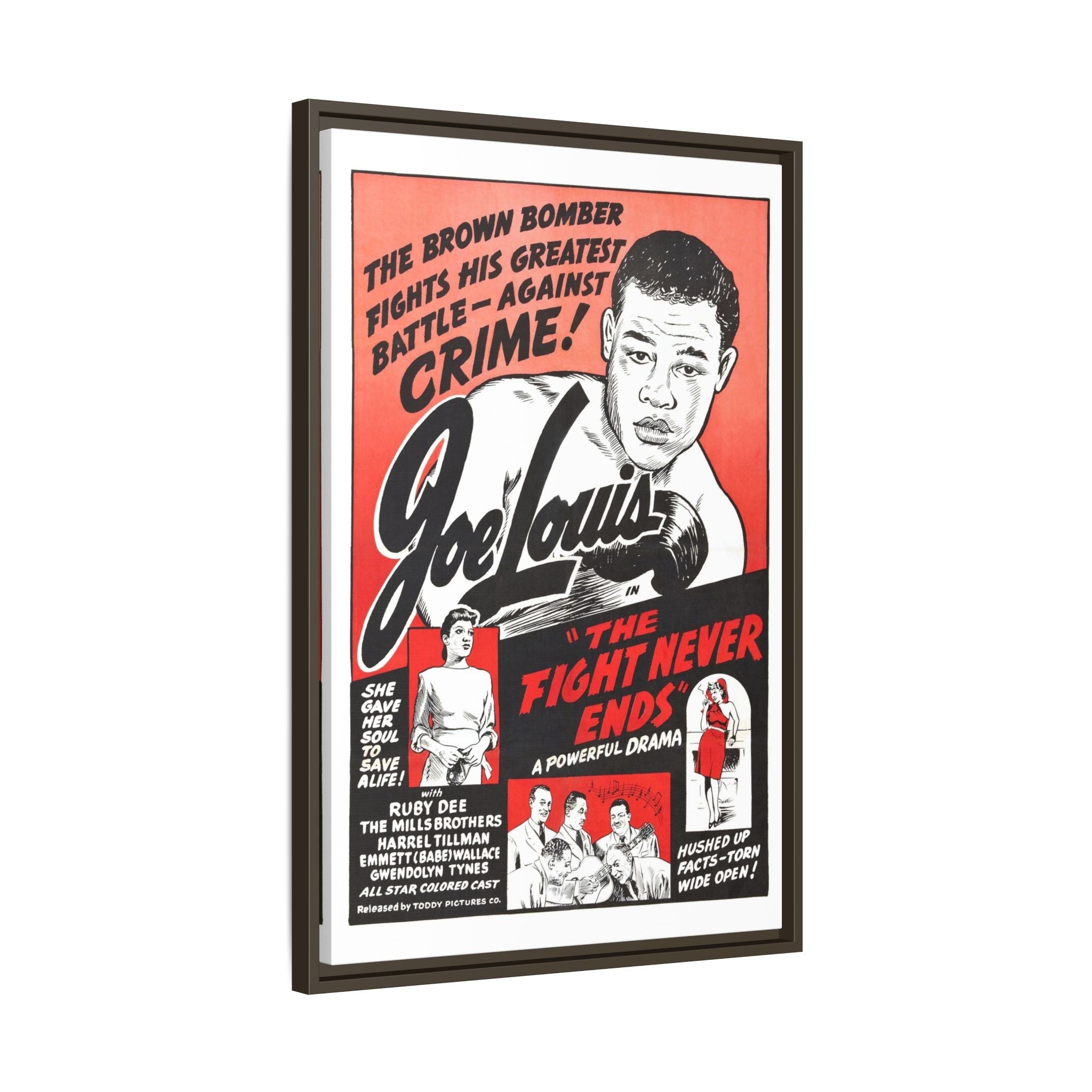 Cult Classic Large Gallery Framed Canvas 20" x 30" Movie Poster Art - Joe Lewis The Fight Never Ends 1948 - POPvault