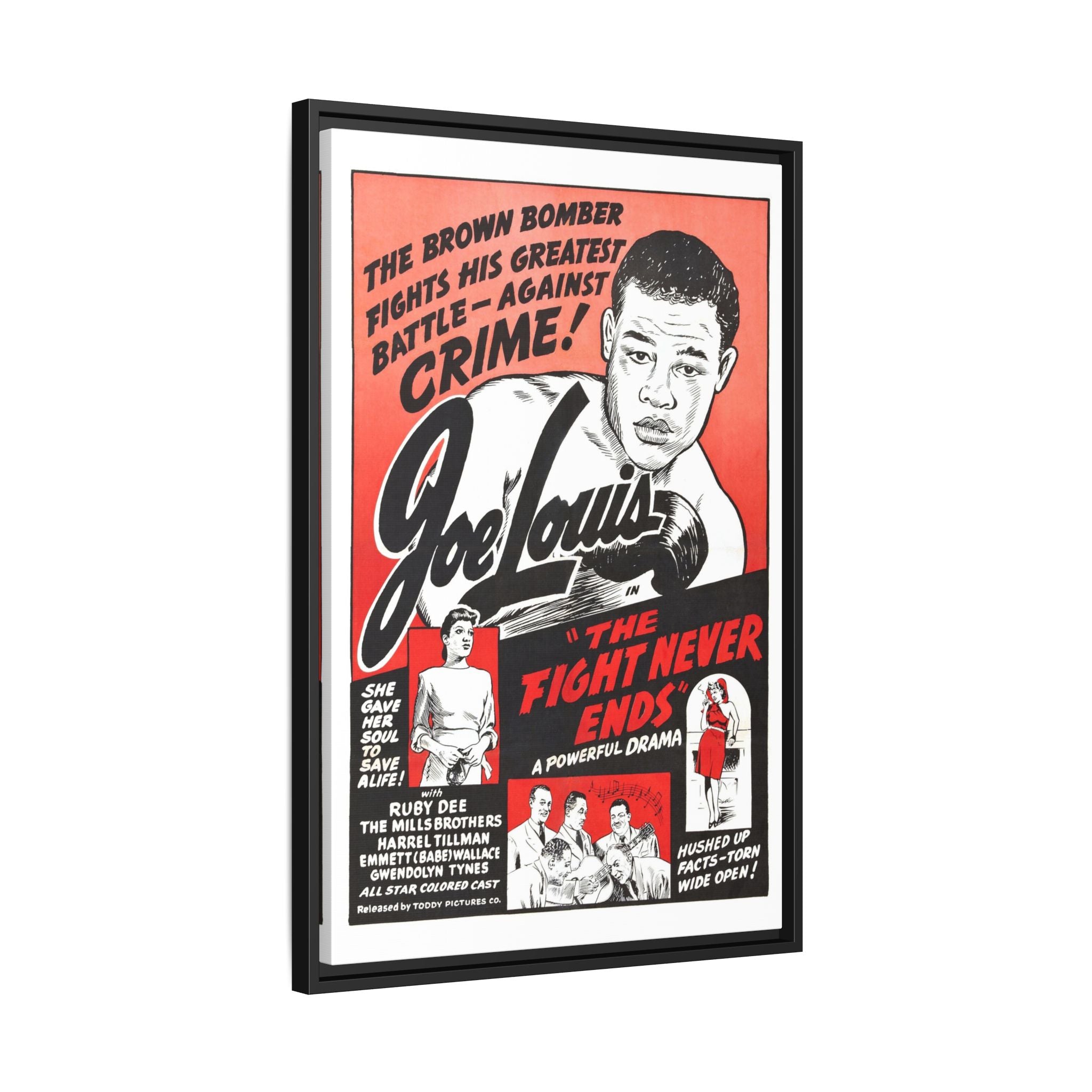 Cult Classic Large Gallery Framed Canvas 20" x 30" Movie Poster Art - Joe Lewis The Fight Never Ends 1948 - POPvault