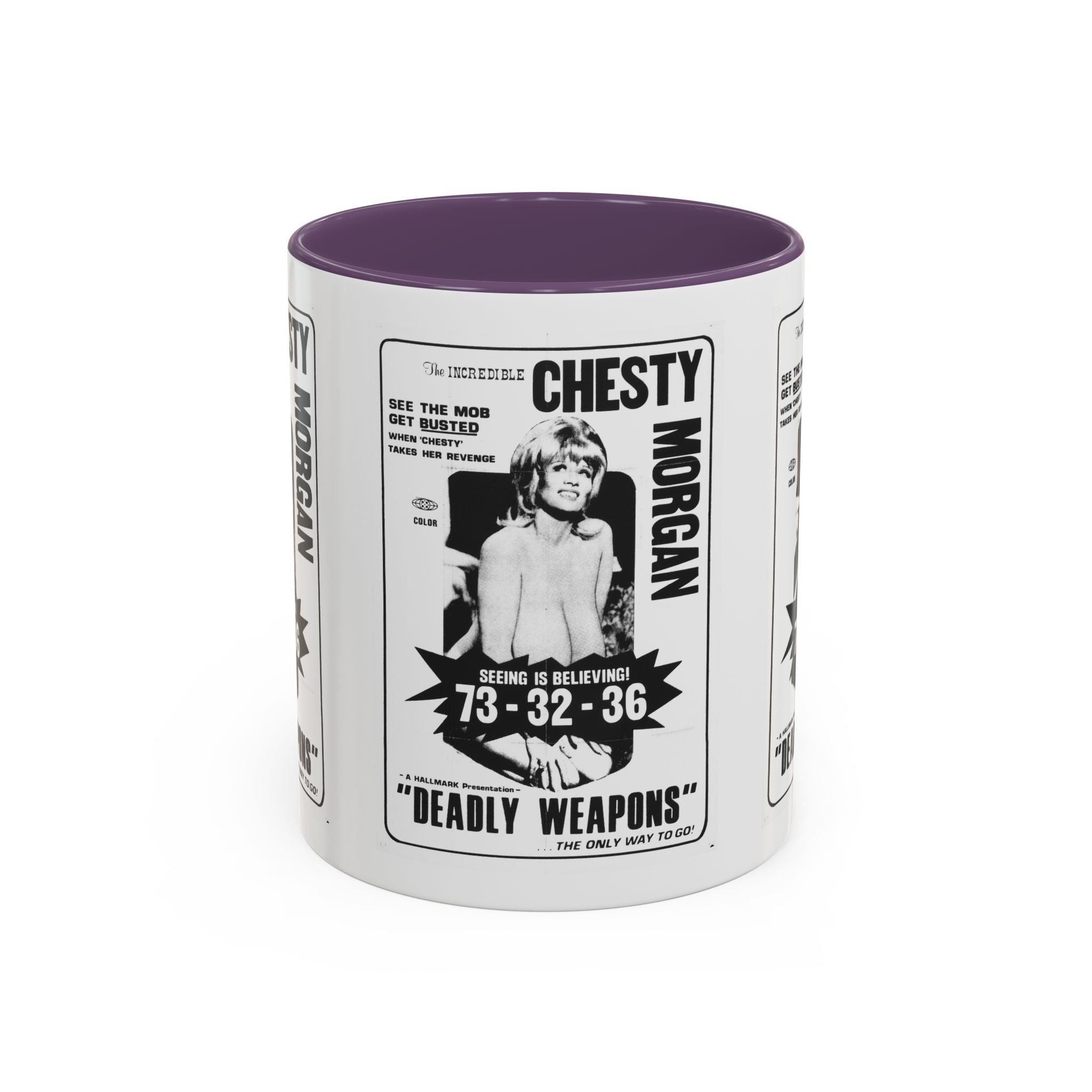 Cult Classic Movie Poster Art Accent Coffee Mug (11, 15oz) - Chesty Morgan Deadly Weapons 1974 - POPvault