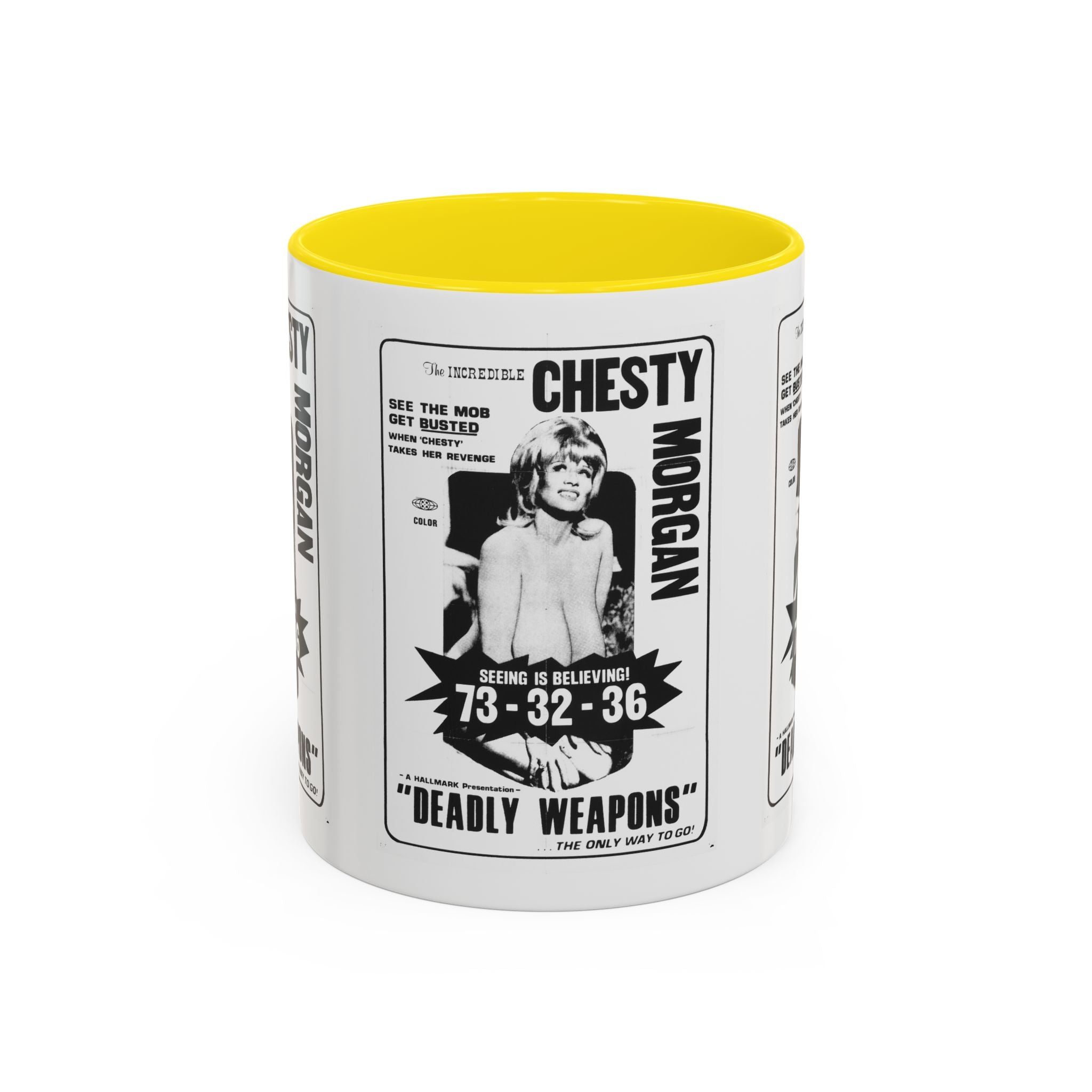 Cult Classic Movie Poster Art Accent Coffee Mug (11, 15oz) - Chesty Morgan Deadly Weapons 1974 - POPvault