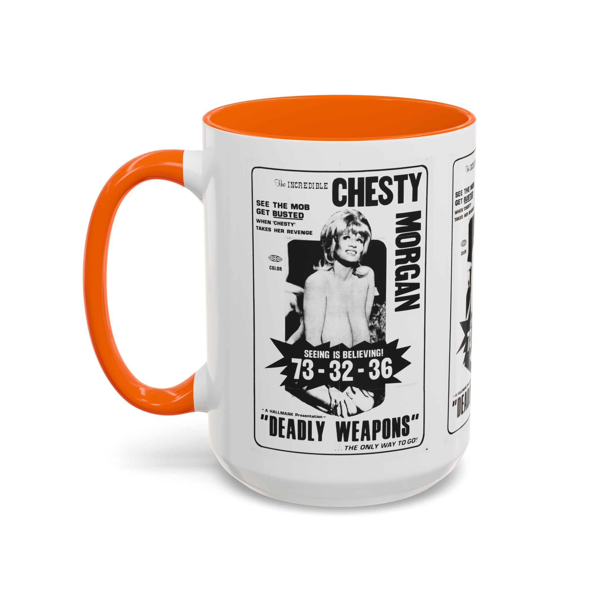 Cult Classic Movie Poster Art Accent Coffee Mug (11, 15oz) - Chesty Morgan Deadly Weapons 1974 - POPvault