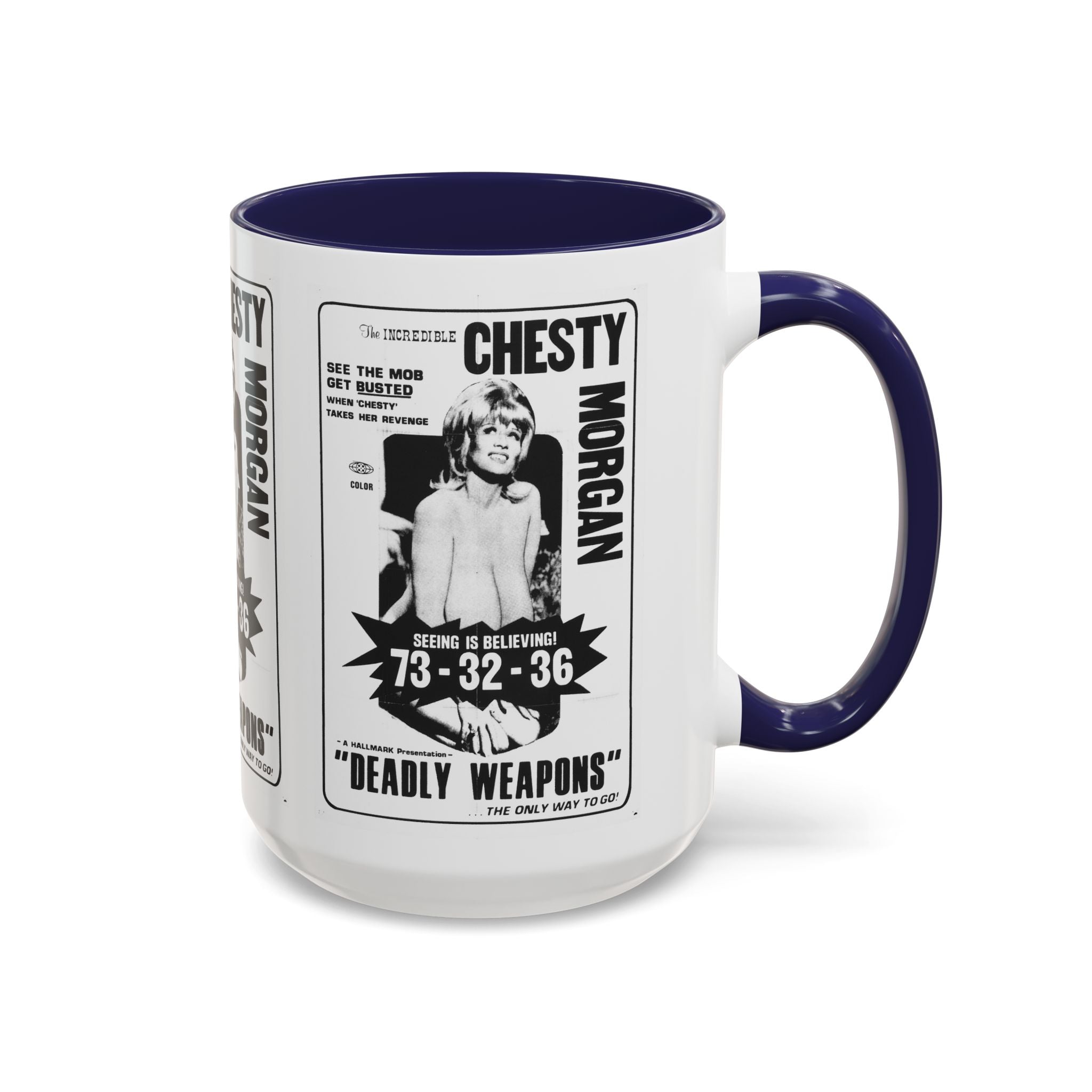 Cult Classic Movie Poster Art Accent Coffee Mug (11, 15oz) - Chesty Morgan Deadly Weapons 1974 - POPvault