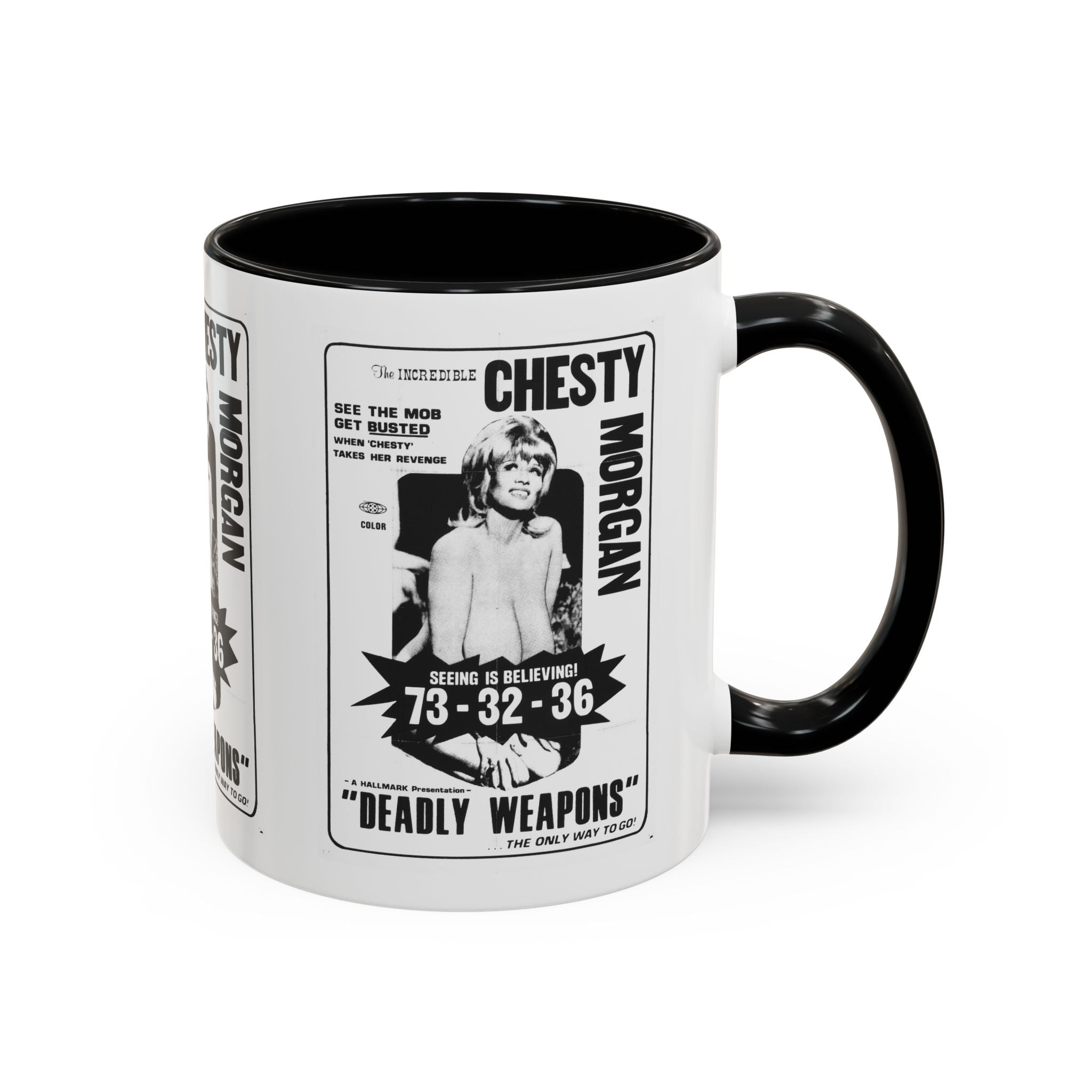 Cult Classic Movie Poster Art Accent Coffee Mug (11, 15oz) - Chesty Morgan Deadly Weapons 1974 - POPvault