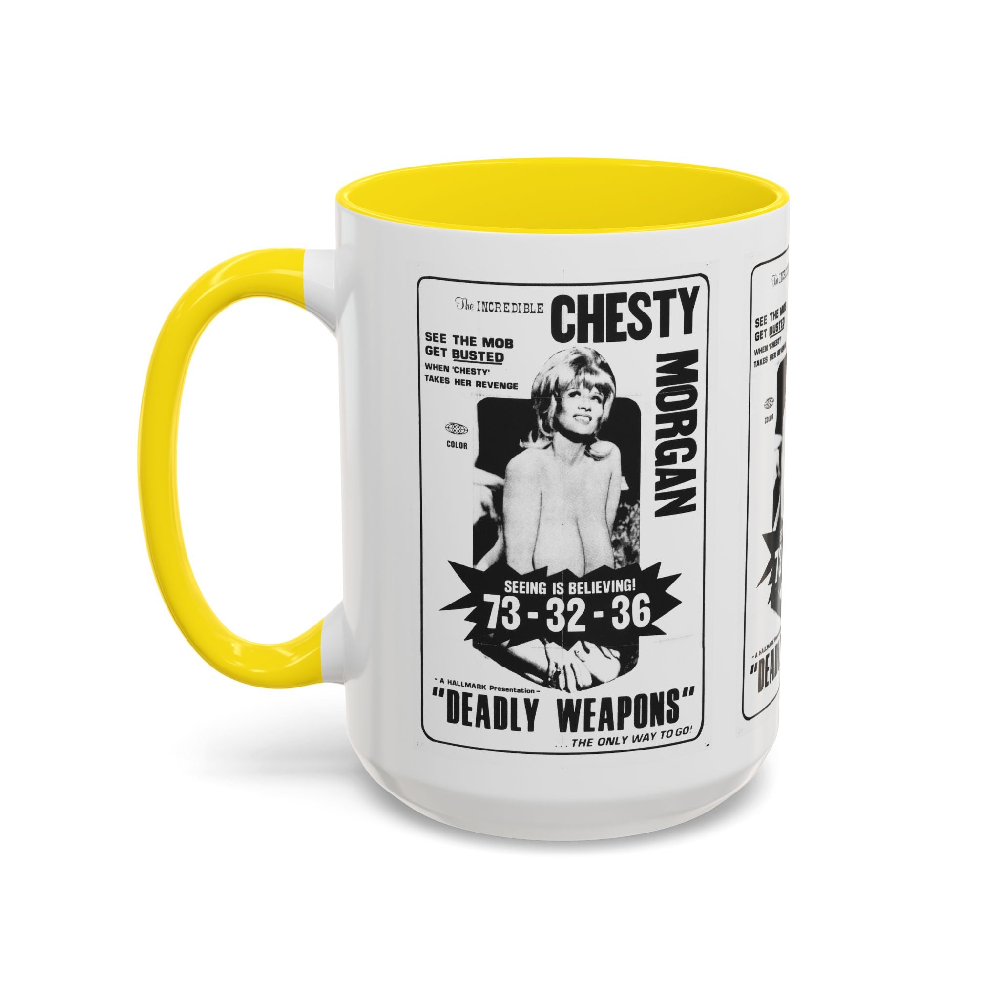 Cult Classic Movie Poster Art Accent Coffee Mug (11, 15oz) - Chesty Morgan Deadly Weapons 1974 - POPvault