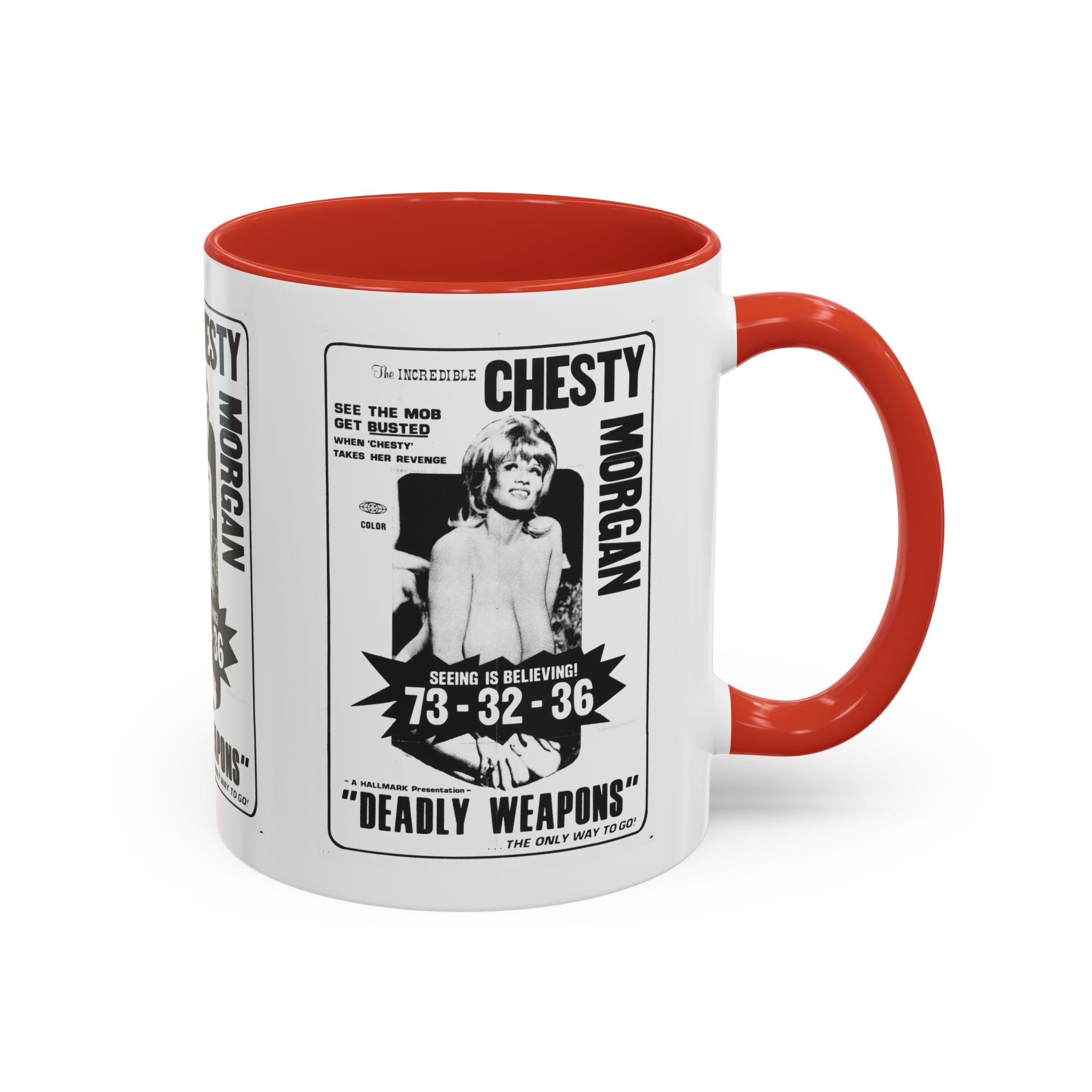 Cult Classic Movie Poster Art Accent Coffee Mug (11, 15oz) - Chesty Morgan Deadly Weapons 1974 - POPvault
