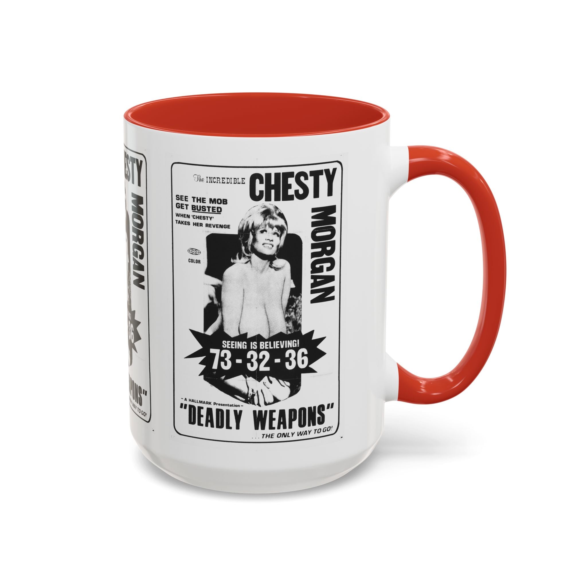 Cult Classic Movie Poster Art Accent Coffee Mug (11, 15oz) - Chesty Morgan Deadly Weapons 1974 - POPvault