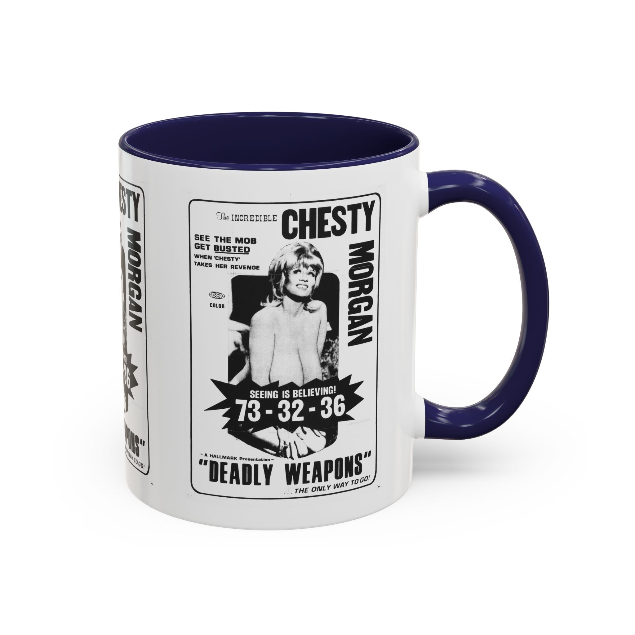 Cult Classic Movie Poster Art Accent Coffee Mug (11, 15oz) - Chesty Morgan Deadly Weapons 1974 - POPvault