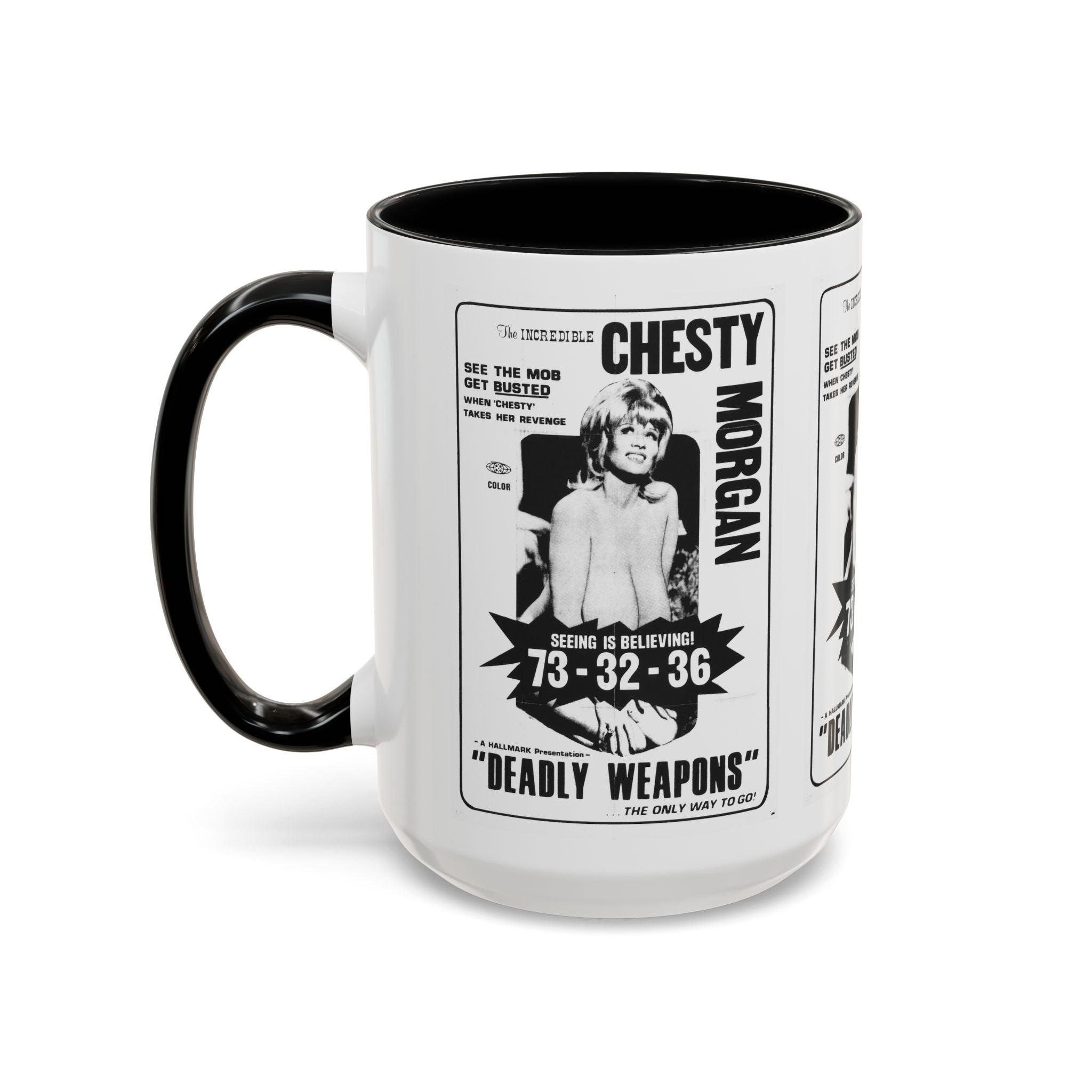 Cult Classic Movie Poster Art Accent Coffee Mug (11, 15oz) - Chesty Morgan Deadly Weapons 1974 - POPvault
