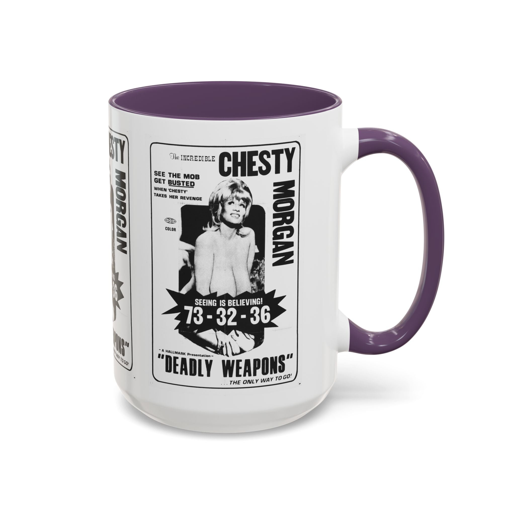 Cult Classic Movie Poster Art Accent Coffee Mug (11, 15oz) - Chesty Morgan Deadly Weapons 1974 - POPvault