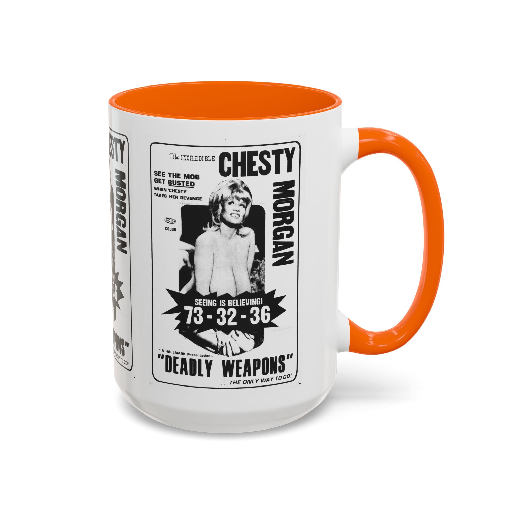 Cult Classic Movie Poster Art Accent Coffee Mug (11, 15oz) - Chesty Morgan Deadly Weapons 1974 - POPvault