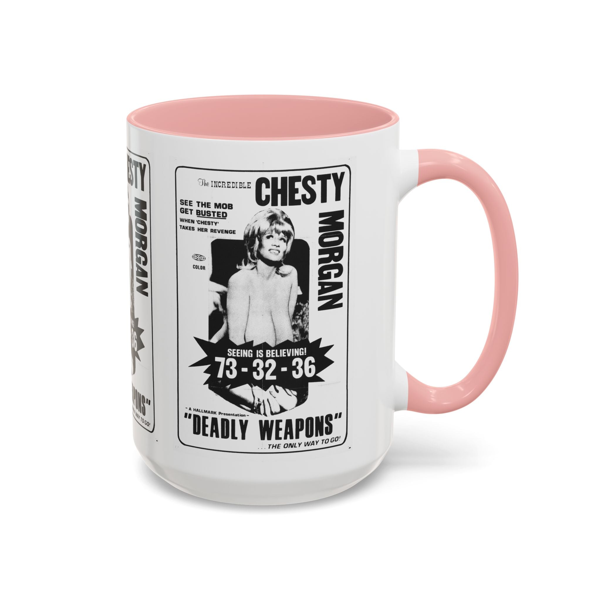 Cult Classic Movie Poster Art Accent Coffee Mug (11, 15oz) - Chesty Morgan Deadly Weapons 1974 - POPvault