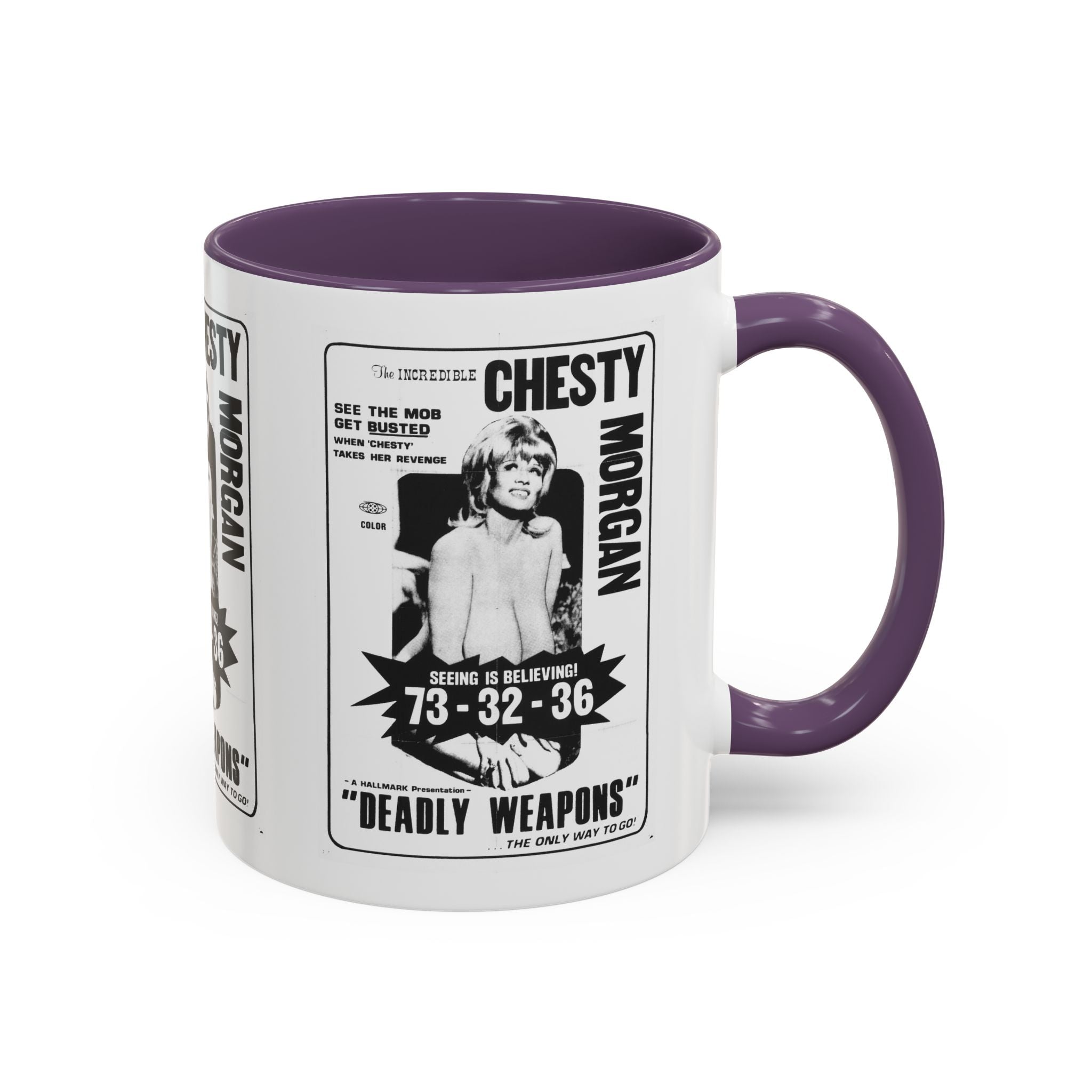 Cult Classic Movie Poster Art Accent Coffee Mug (11, 15oz) - Chesty Morgan Deadly Weapons 1974 - POPvault
