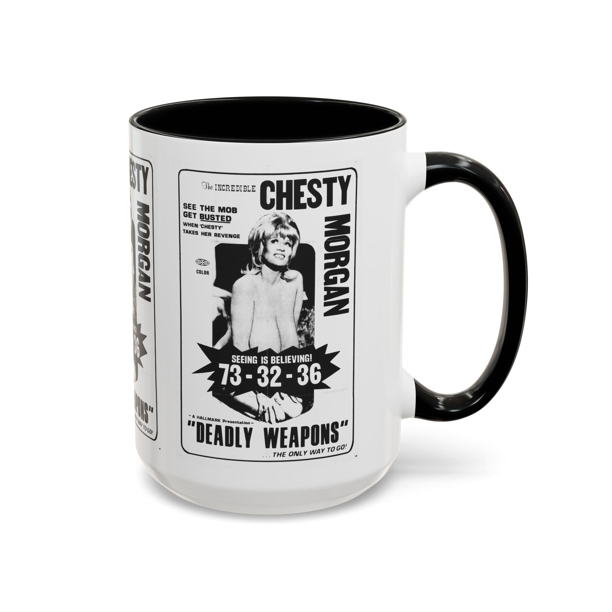 Cult Classic Movie Poster Art Accent Coffee Mug (11, 15oz) - Chesty Morgan Deadly Weapons 1974 - POPvault
