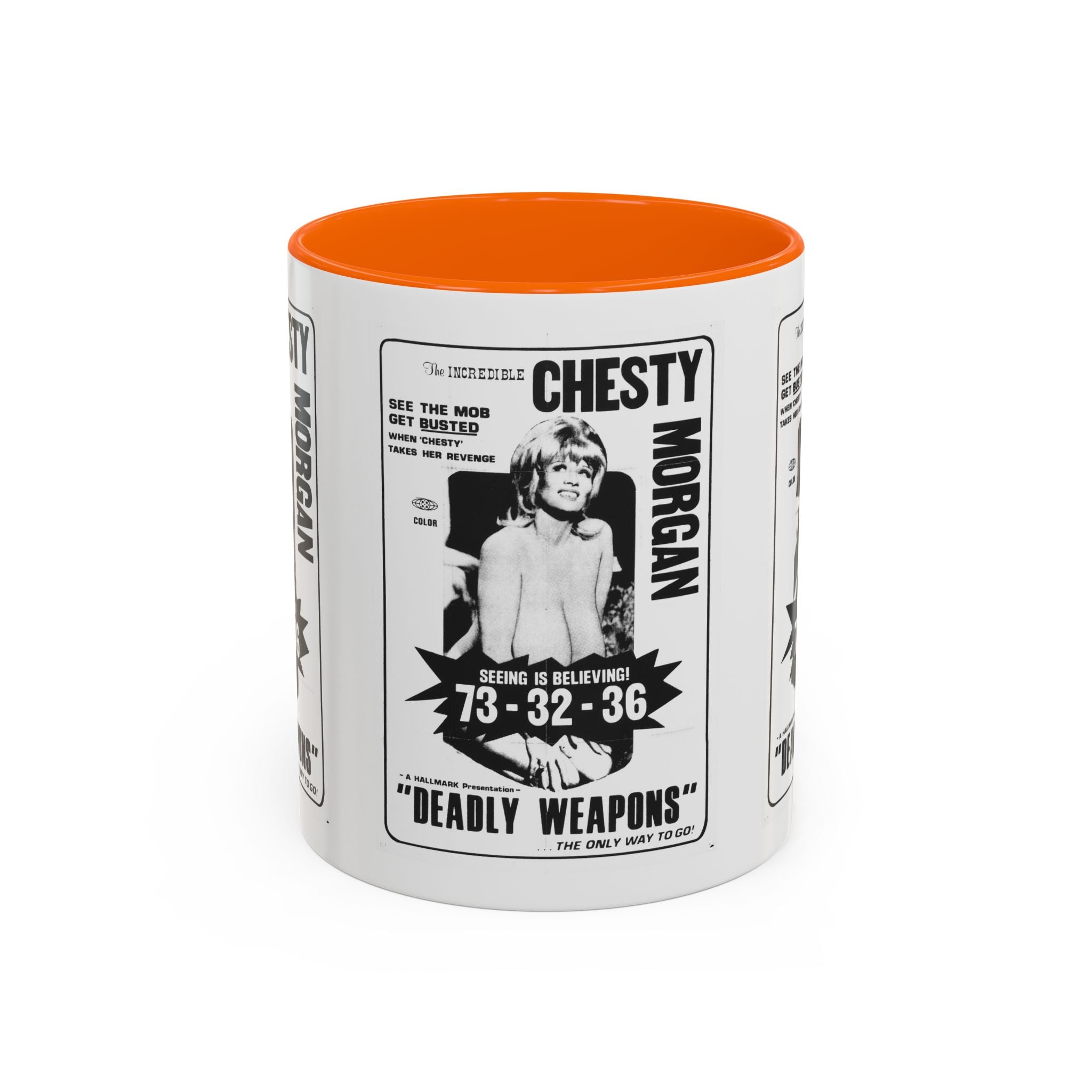 Cult Classic Movie Poster Art Accent Coffee Mug (11, 15oz) - Chesty Morgan Deadly Weapons 1974 - POPvault