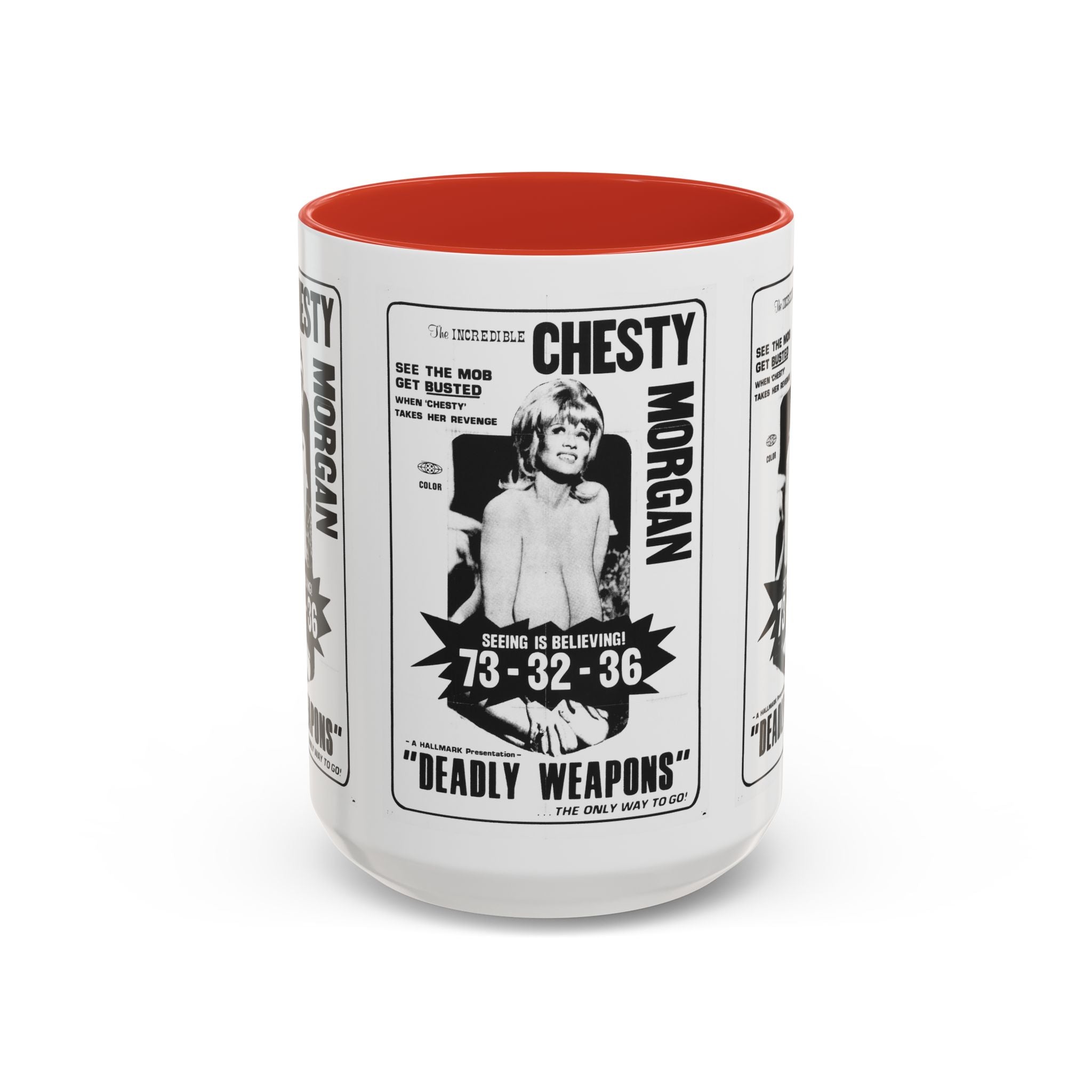 Cult Classic Movie Poster Art Accent Coffee Mug (11, 15oz) - Chesty Morgan Deadly Weapons 1974 - POPvault