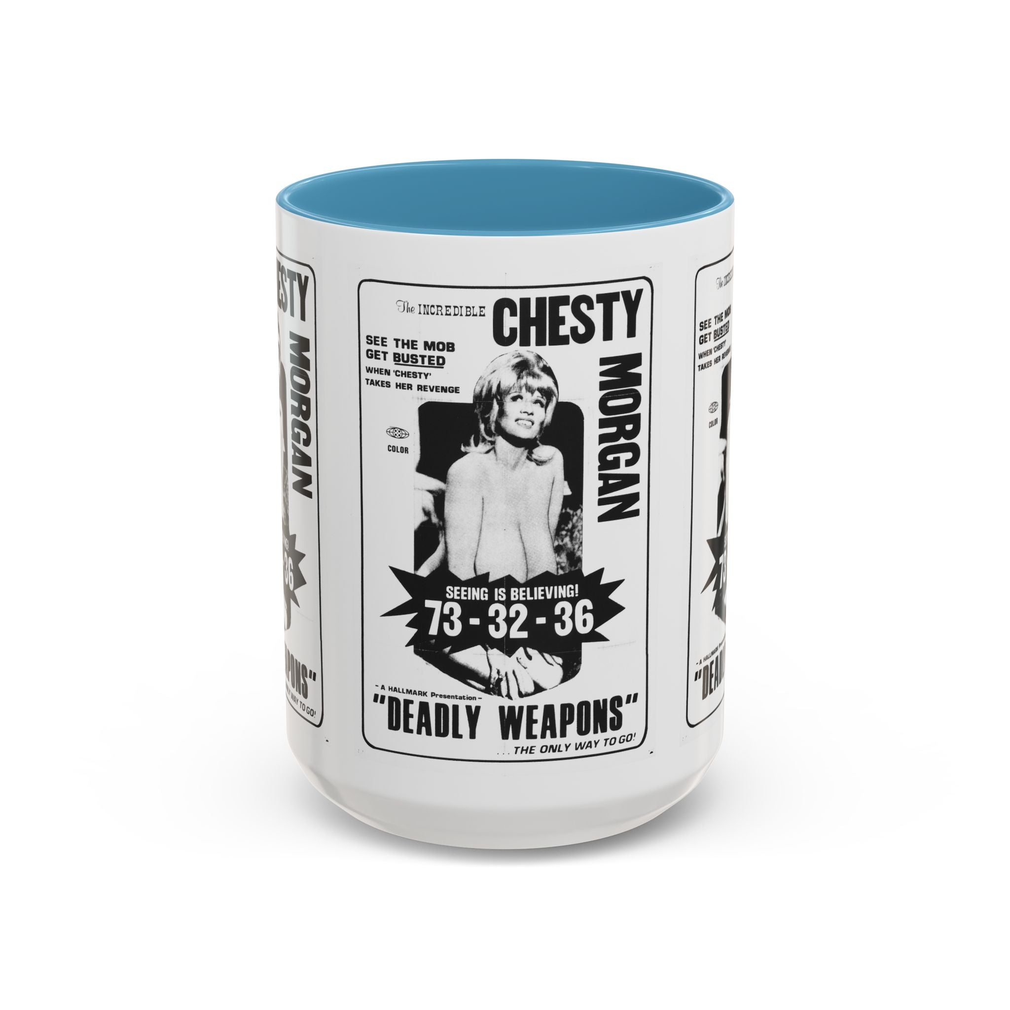 Cult Classic Movie Poster Art Accent Coffee Mug (11, 15oz) - Chesty Morgan Deadly Weapons 1974 - POPvault