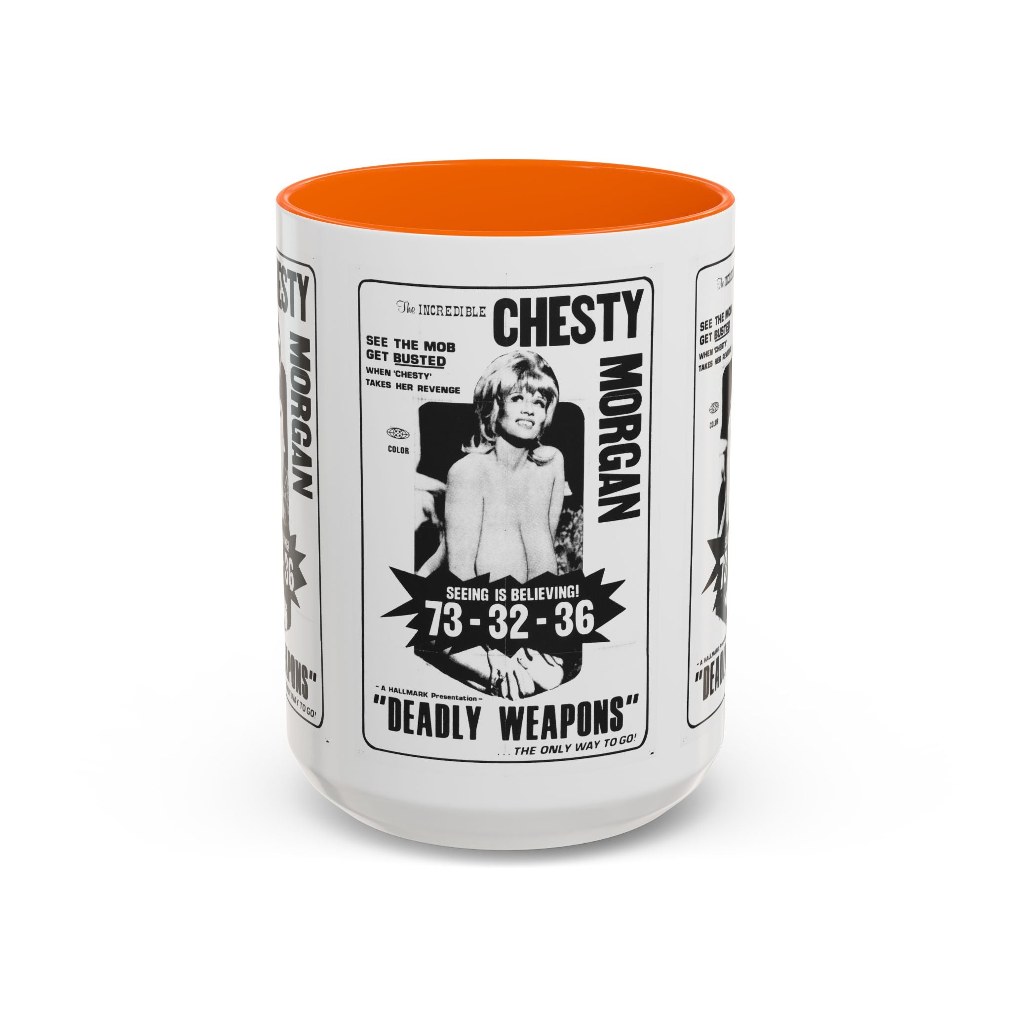 Cult Classic Movie Poster Art Accent Coffee Mug (11, 15oz) - Chesty Morgan Deadly Weapons 1974 - POPvault