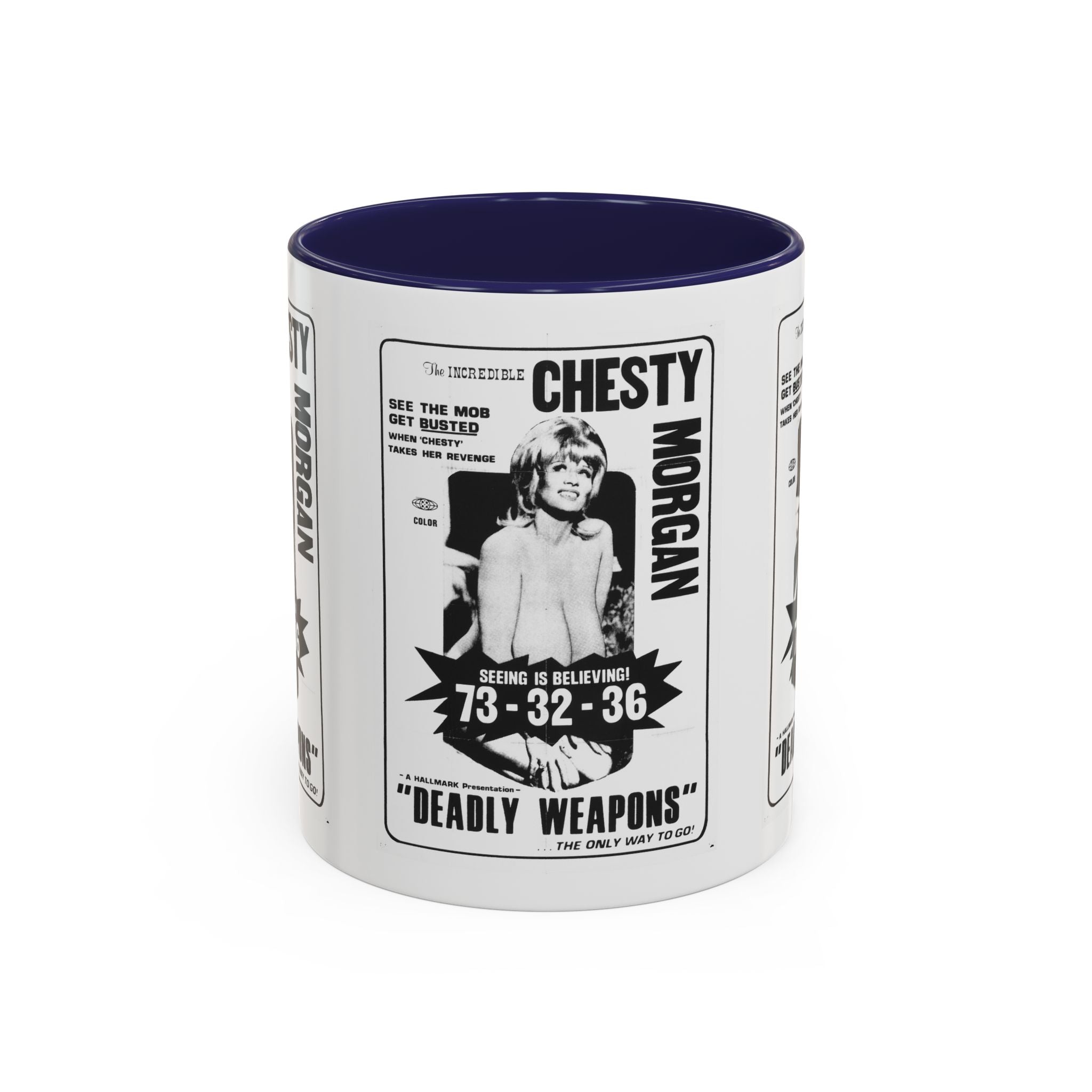 Cult Classic Movie Poster Art Accent Coffee Mug (11, 15oz) - Chesty Morgan Deadly Weapons 1974 - POPvault