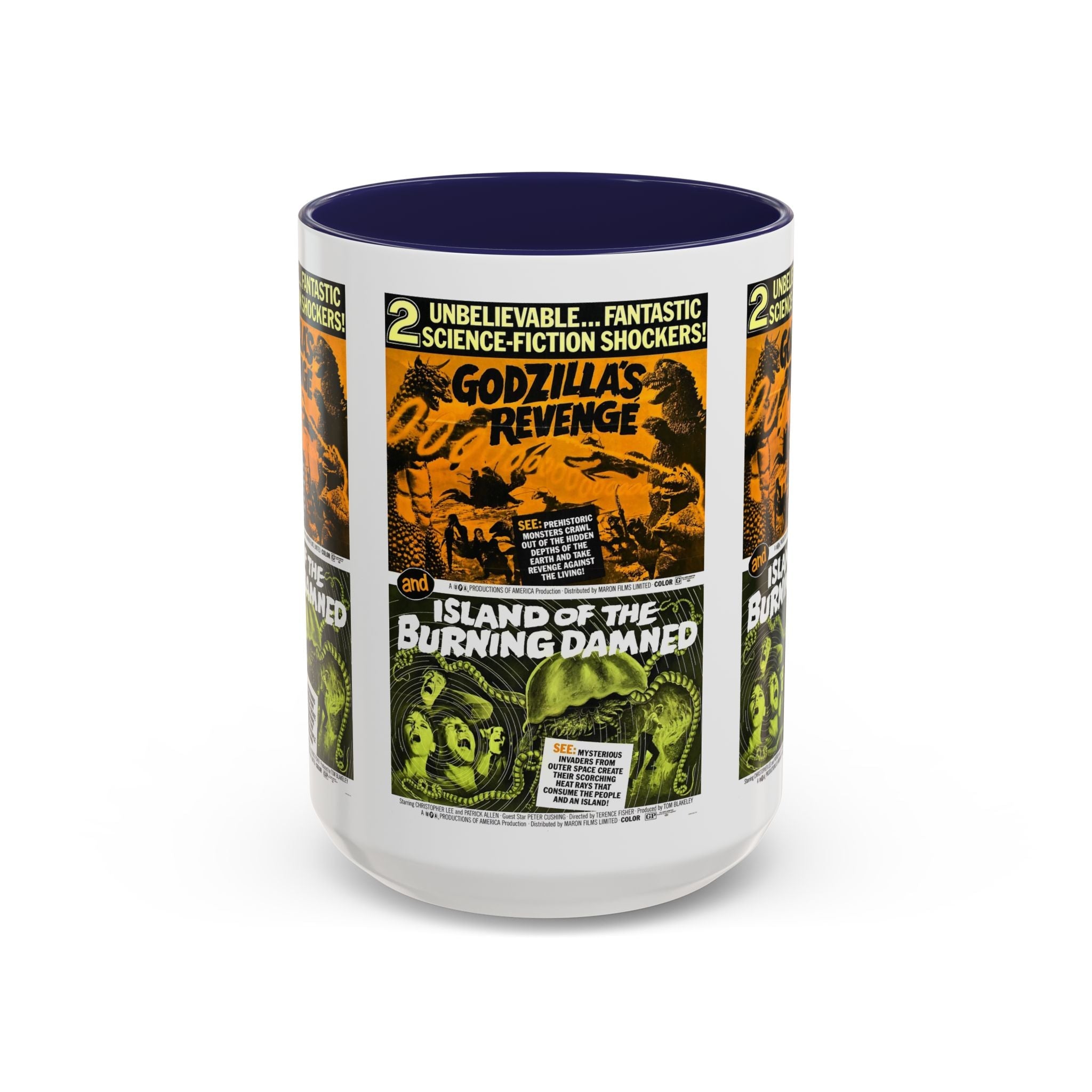Cult Classic Movie Poster Art Accent Coffee Mug (11, 15oz) - Godzilla's Revenge 1971 | Island Of The Burning Damned 1967 - POPvault