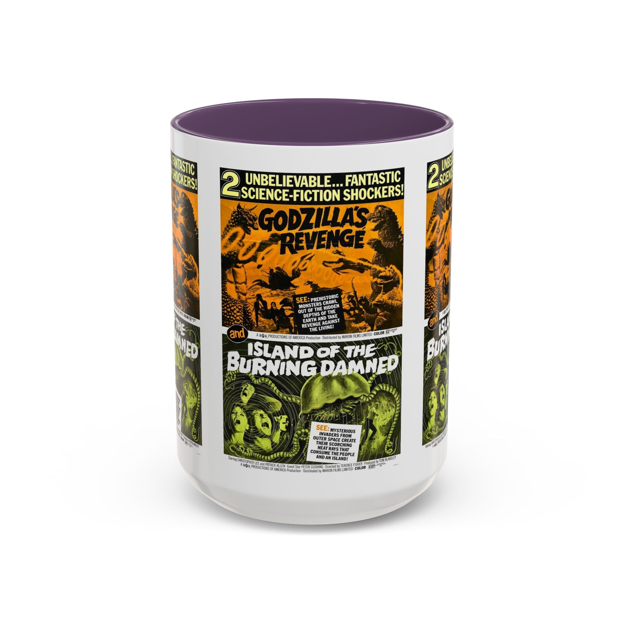 Cult Classic Movie Poster Art Accent Coffee Mug (11, 15oz) - Godzilla's Revenge 1971 | Island Of The Burning Damned 1967 - POPvault