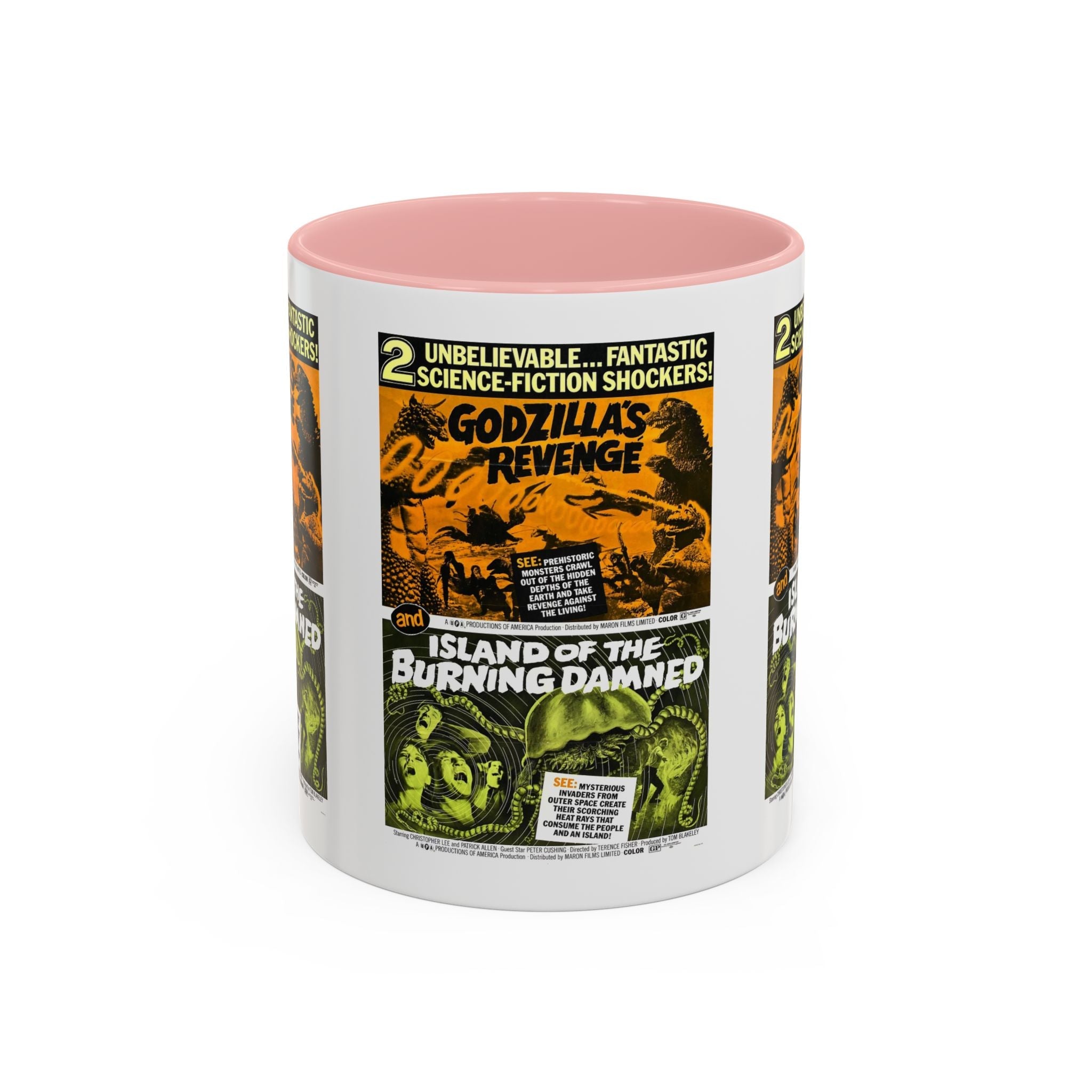Cult Classic Movie Poster Art Accent Coffee Mug (11, 15oz) - Godzilla's Revenge 1971 | Island Of The Burning Damned 1967 - POPvault