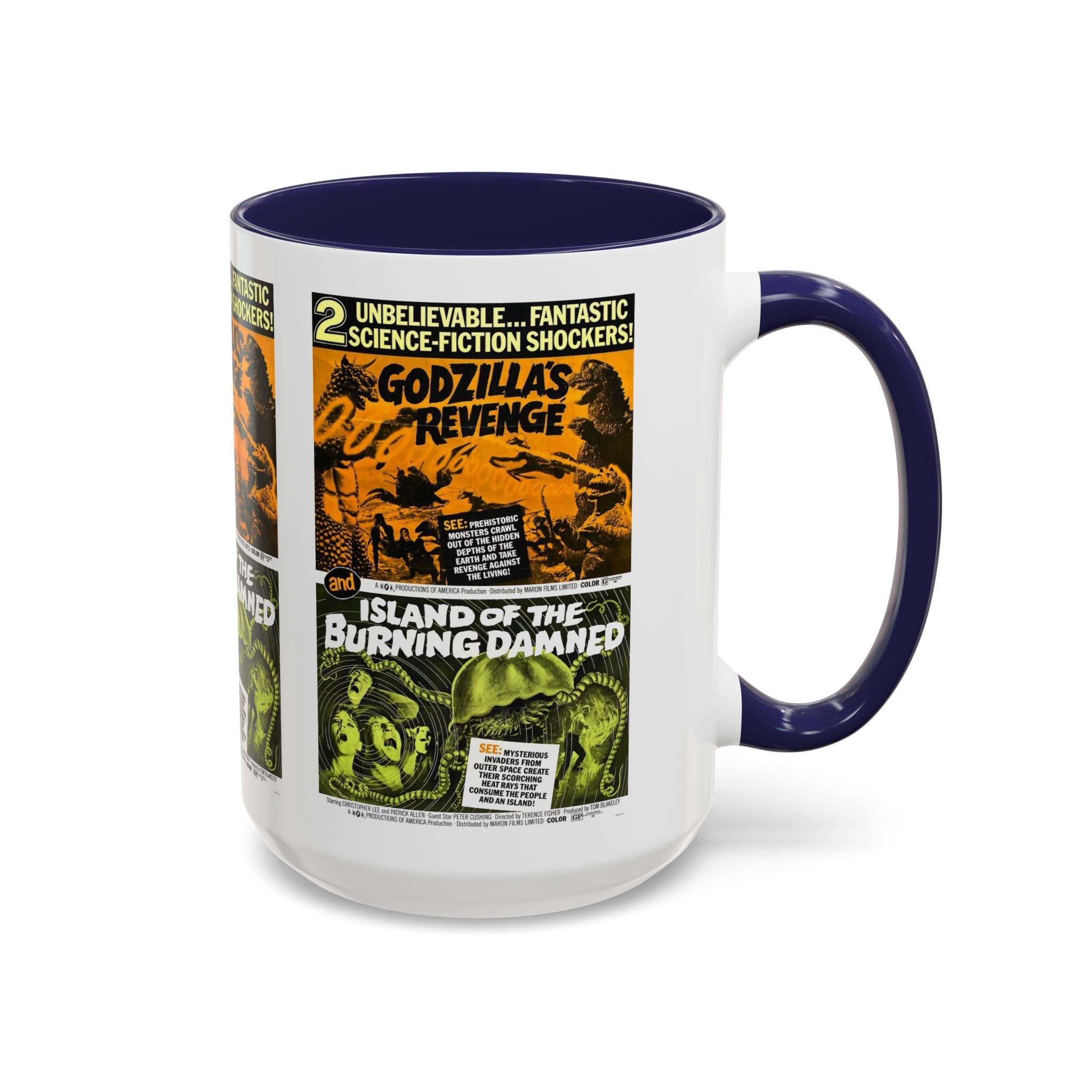 Cult Classic Movie Poster Art Accent Coffee Mug (11, 15oz) - Godzilla's Revenge 1971 | Island Of The Burning Damned 1967 - POPvault