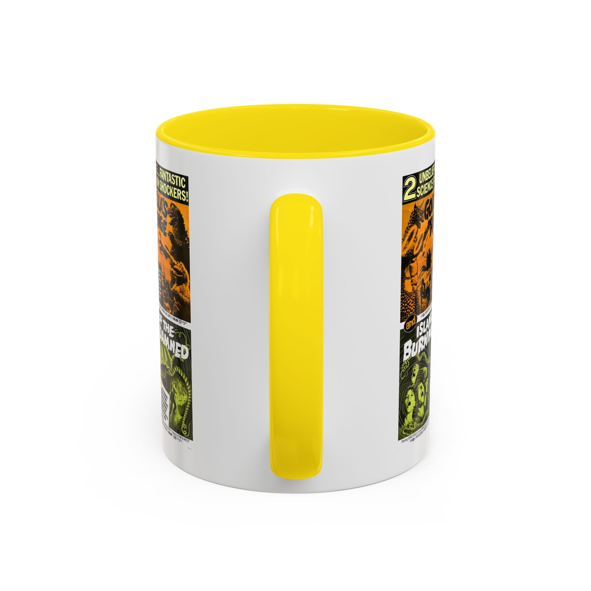 Cult Classic Movie Poster Art Accent Coffee Mug (11, 15oz) - Godzilla's Revenge 1971 | Island Of The Burning Damned 1967 - POPvault