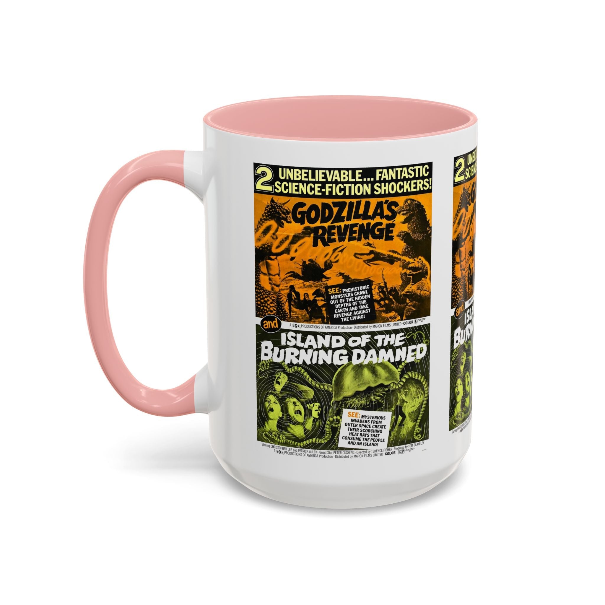 Cult Classic Movie Poster Art Accent Coffee Mug (11, 15oz) - Godzilla's Revenge 1971 | Island Of The Burning Damned 1967 - POPvault