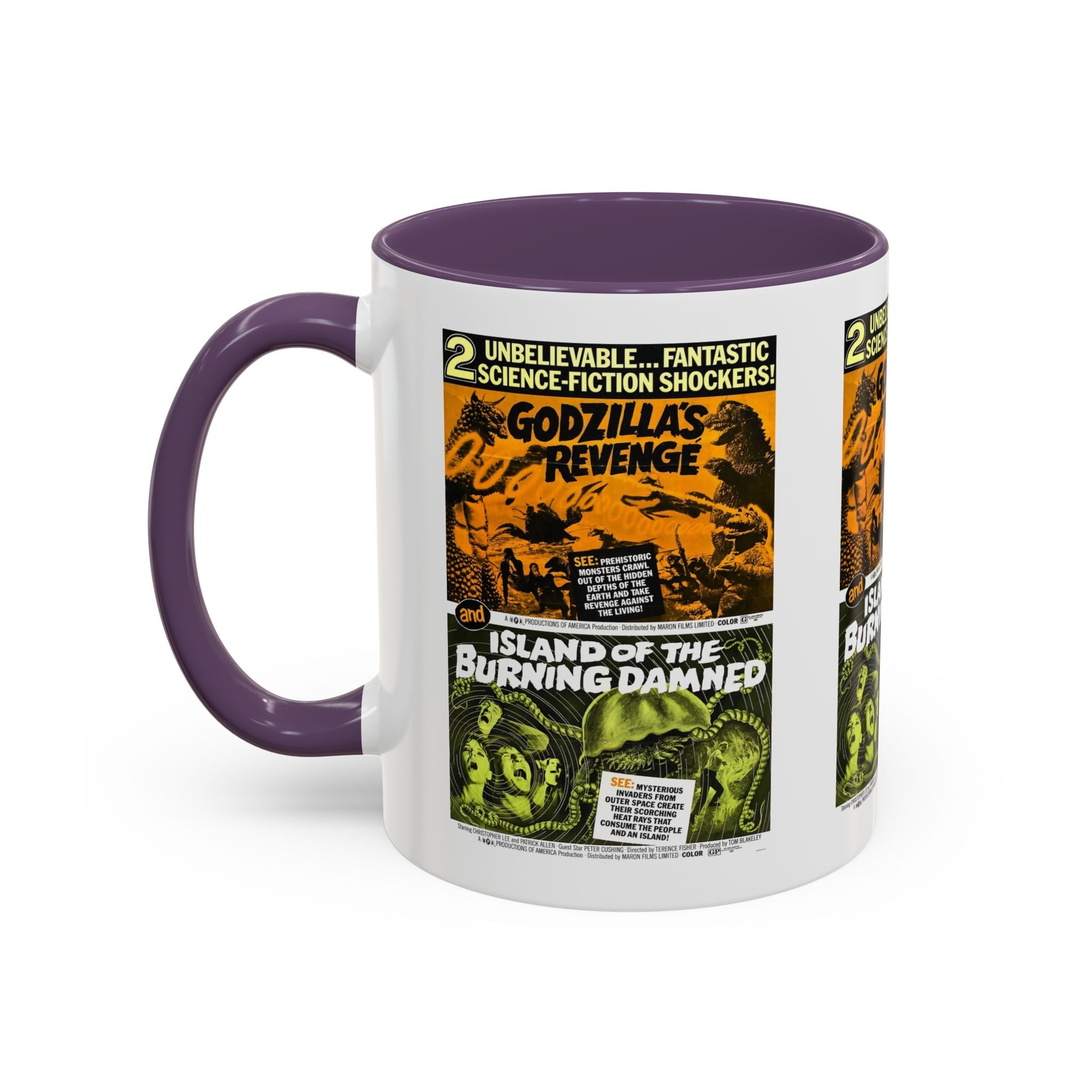 Cult Classic Movie Poster Art Accent Coffee Mug (11, 15oz) - Godzilla's Revenge 1971 | Island Of The Burning Damned 1967 - POPvault