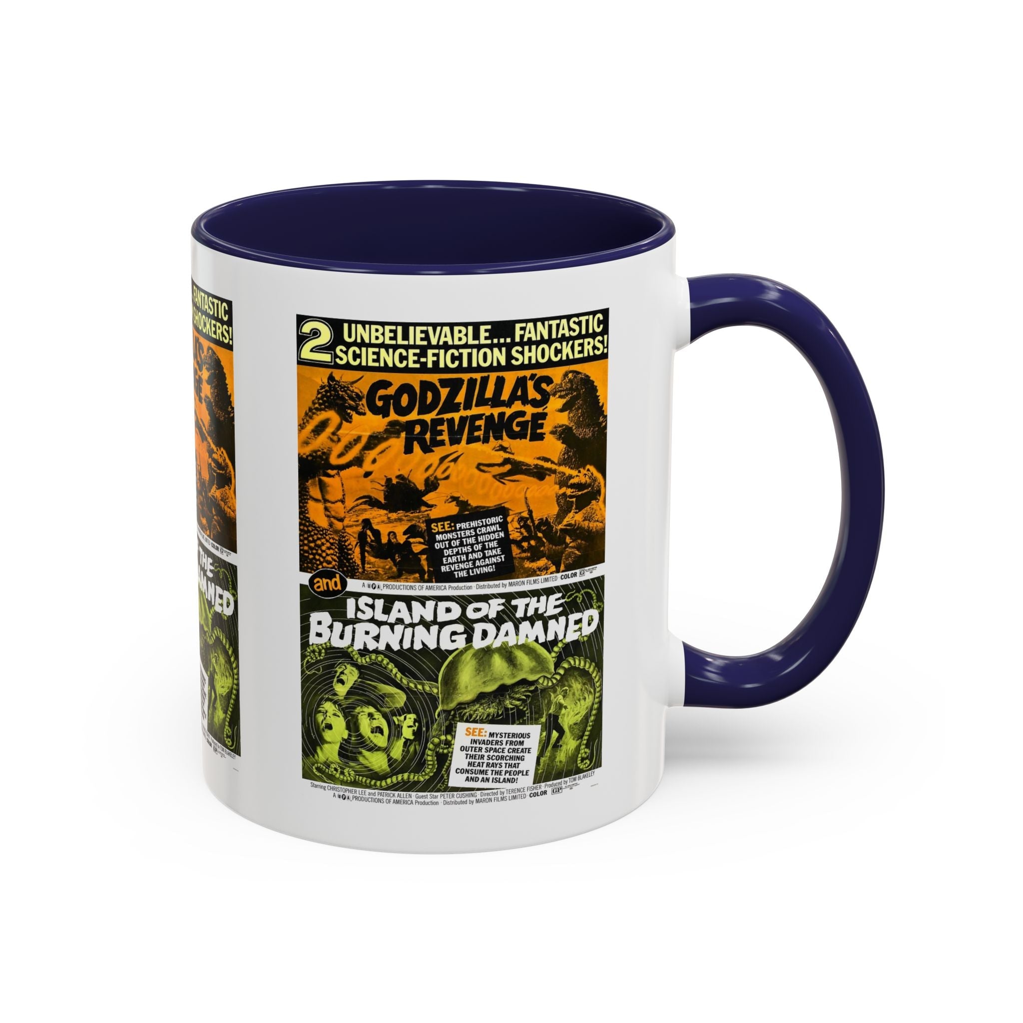 Cult Classic Movie Poster Art Accent Coffee Mug (11, 15oz) - Godzilla's Revenge 1971 | Island Of The Burning Damned 1967 - POPvault