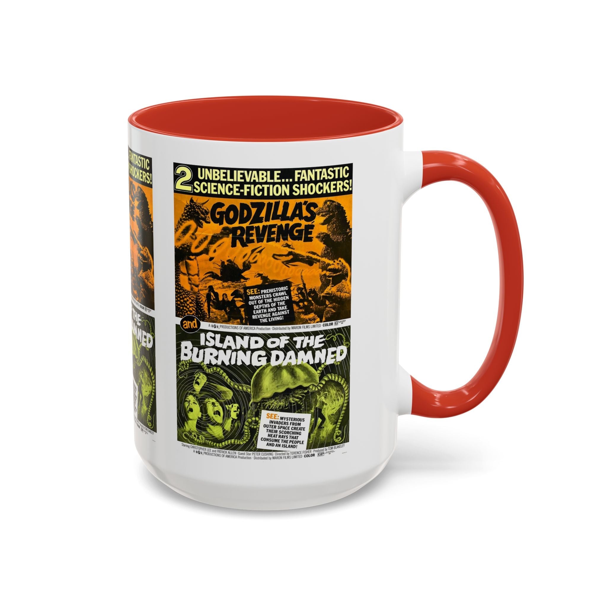 Cult Classic Movie Poster Art Accent Coffee Mug (11, 15oz) - Godzilla's Revenge 1971 | Island Of The Burning Damned 1967 - POPvault