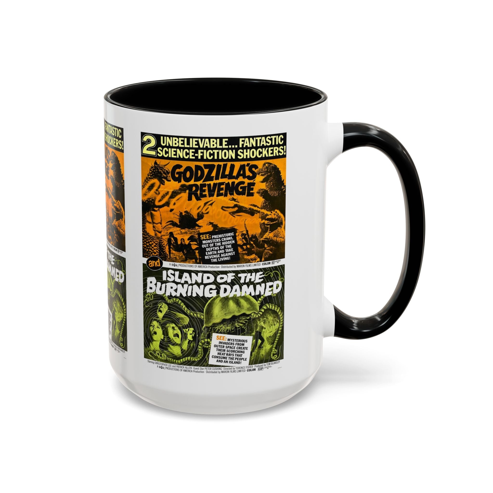 Cult Classic Movie Poster Art Accent Coffee Mug (11, 15oz) - Godzilla's Revenge 1971 | Island Of The Burning Damned 1967 - POPvault