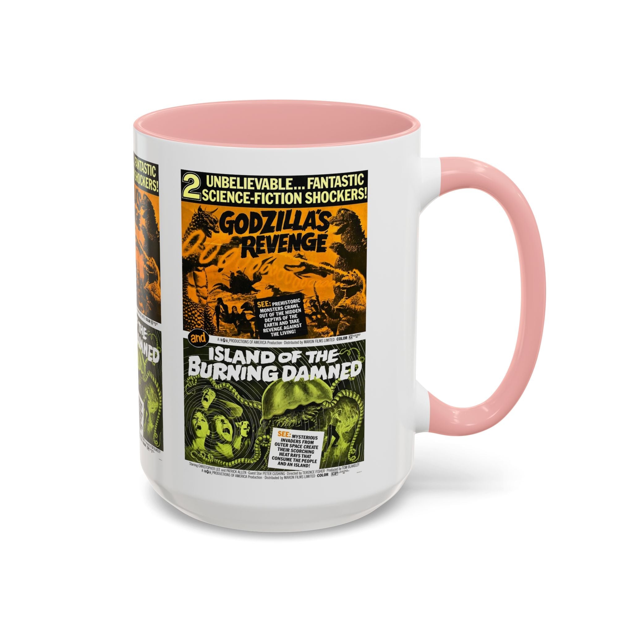 Cult Classic Movie Poster Art Accent Coffee Mug (11, 15oz) - Godzilla's Revenge 1971 | Island Of The Burning Damned 1967 - POPvault