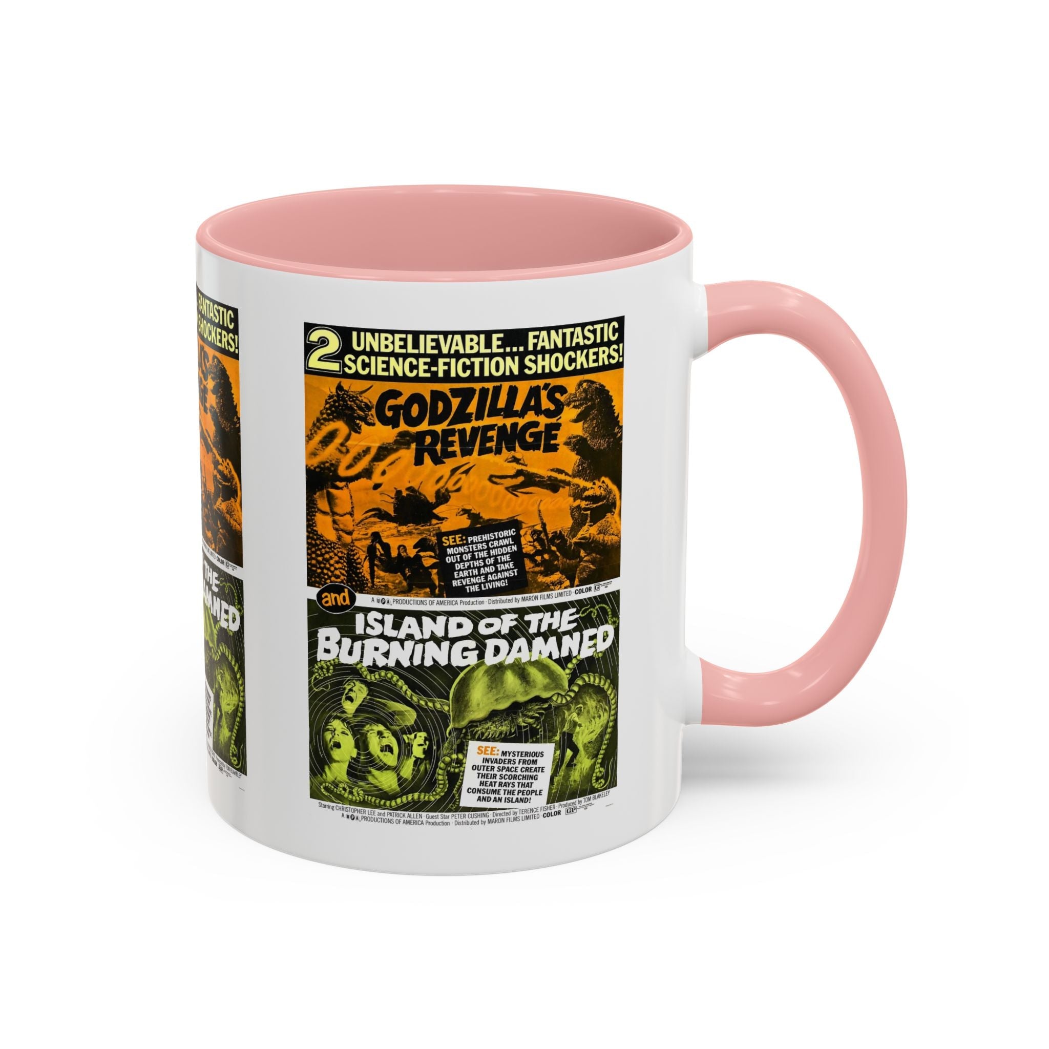 Cult Classic Movie Poster Art Accent Coffee Mug (11, 15oz) - Godzilla's Revenge 1971 | Island Of The Burning Damned 1967 - POPvault