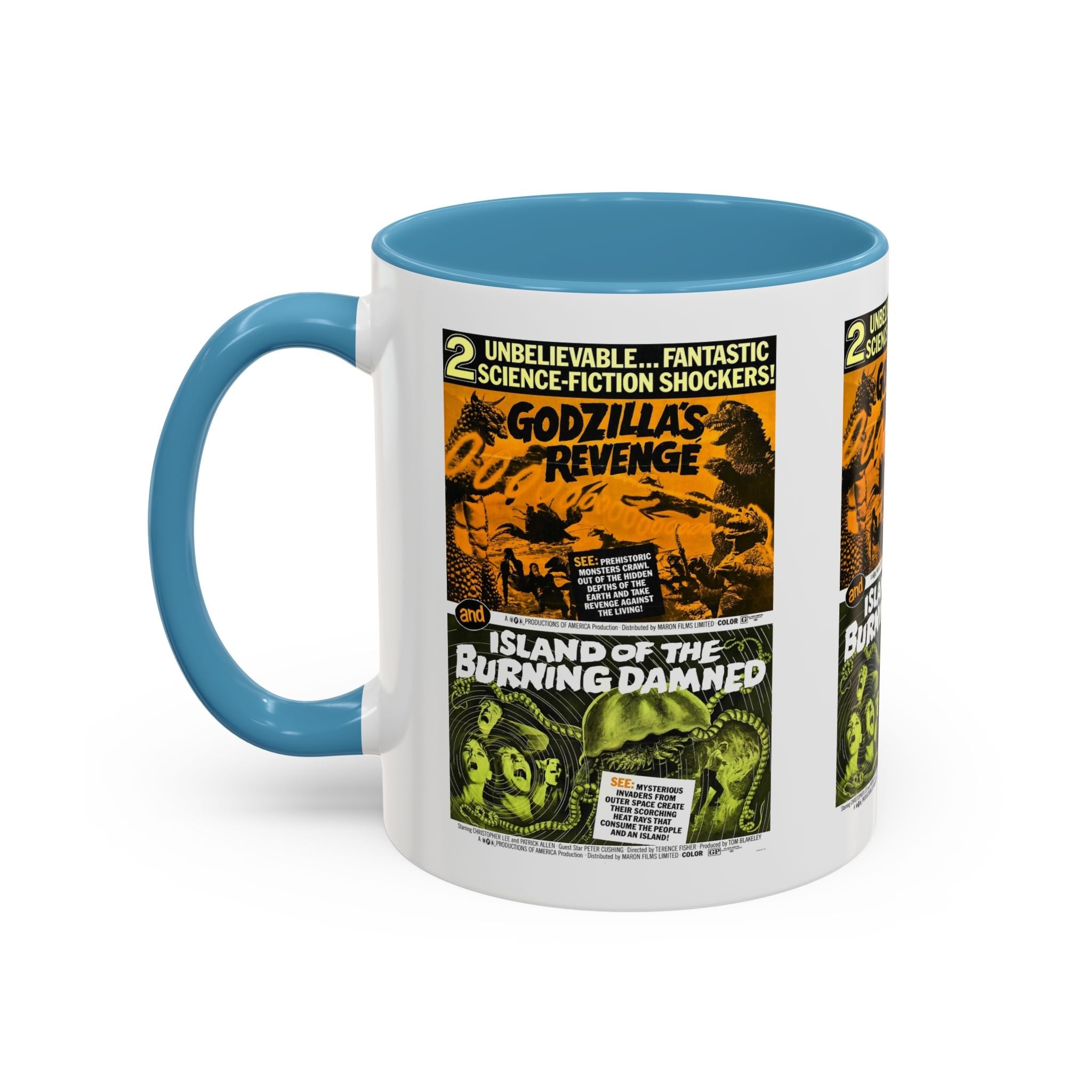 Cult Classic Movie Poster Art Accent Coffee Mug (11, 15oz) - Godzilla's Revenge 1971 | Island Of The Burning Damned 1967 - POPvault